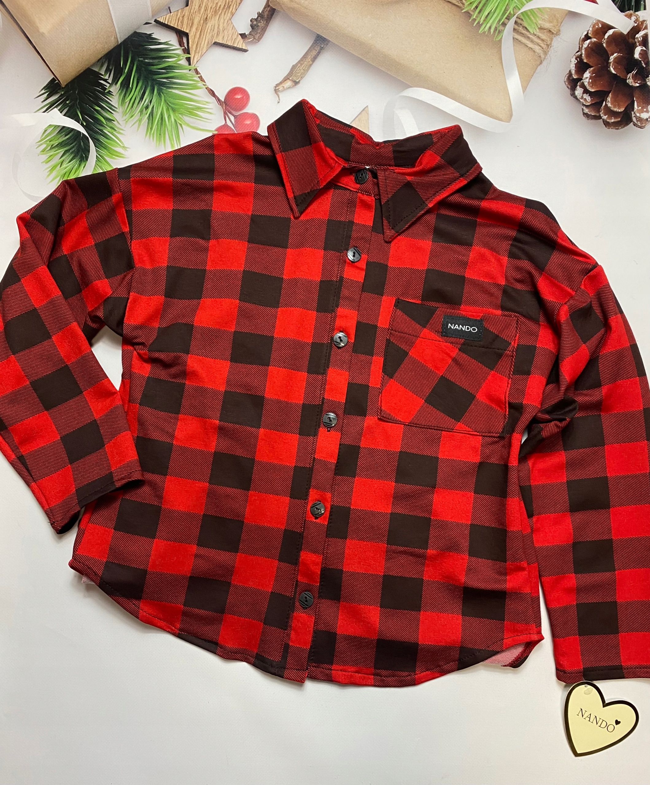 158 KOSZULA elegancka krata święta chłopięca czerwień