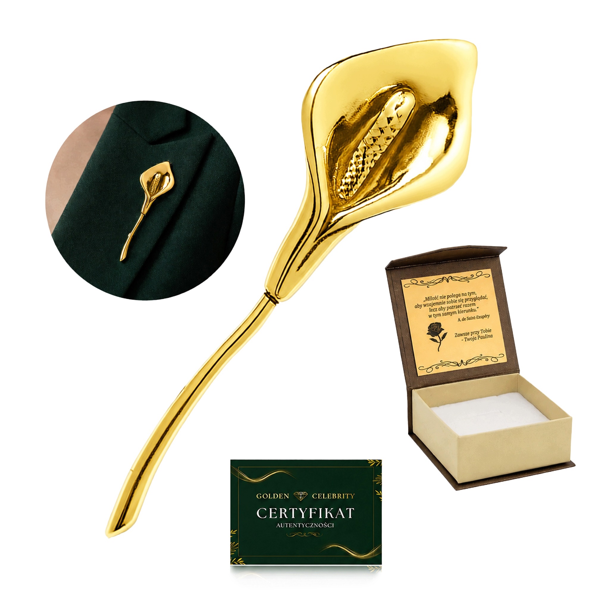 Brož Kala Stříbro 925 Pozlacená 24K Zlatem Elegantní Dárek Pro Ni