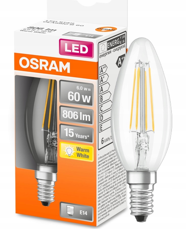 

Osram żarówka Led świeczka 6.5W 60W barwa 2700K