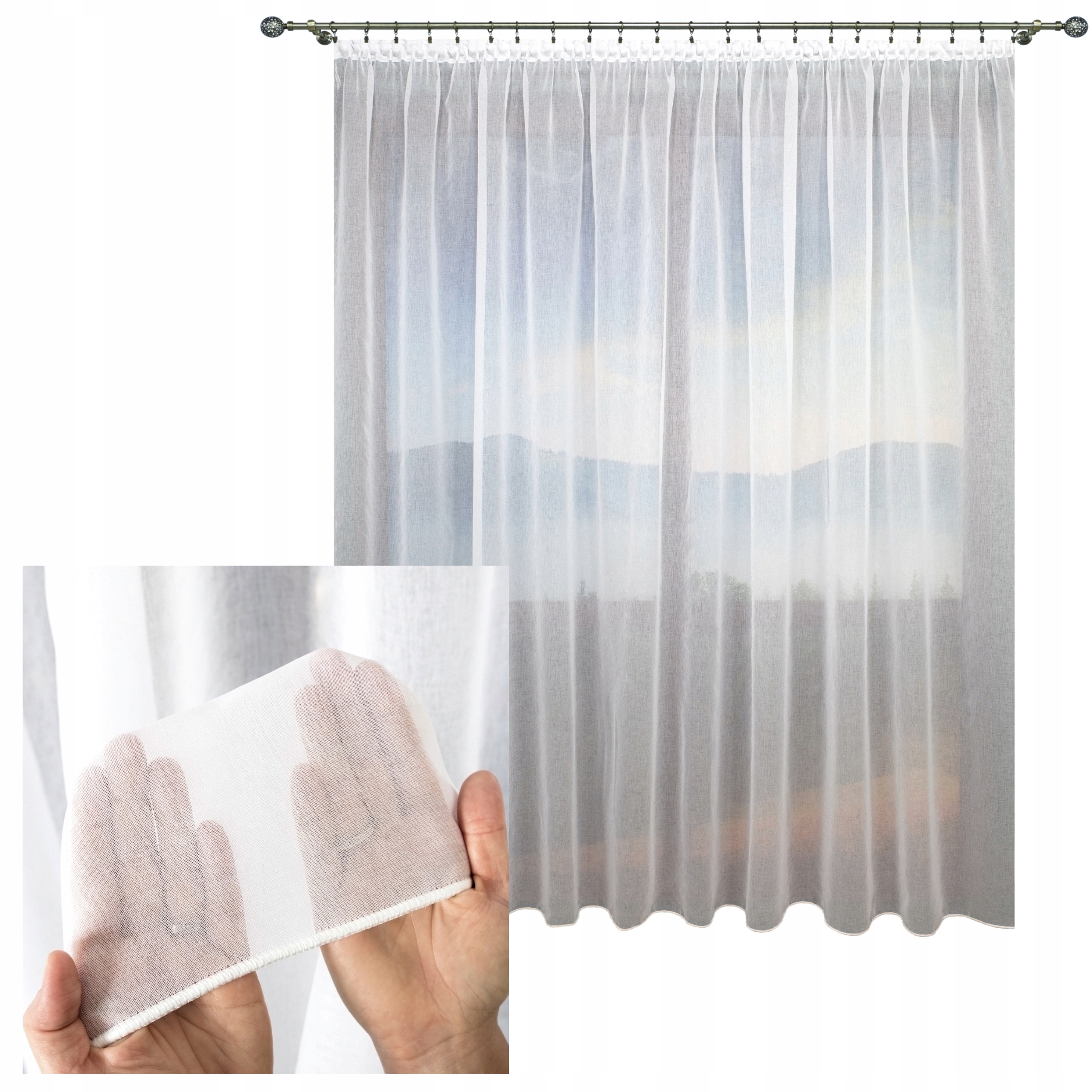 Hotová Záclona Bílá Etamina Na Pásku S Olovnicí Do Obývacího Pokoje 550x215