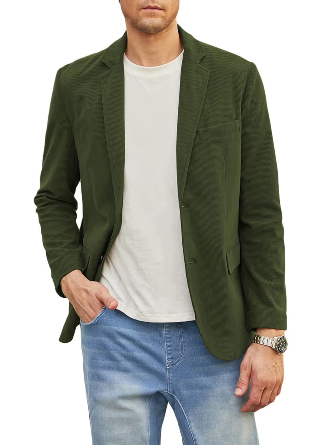 Sako L slim fit zelený manšestrový elegantní sportovní casual