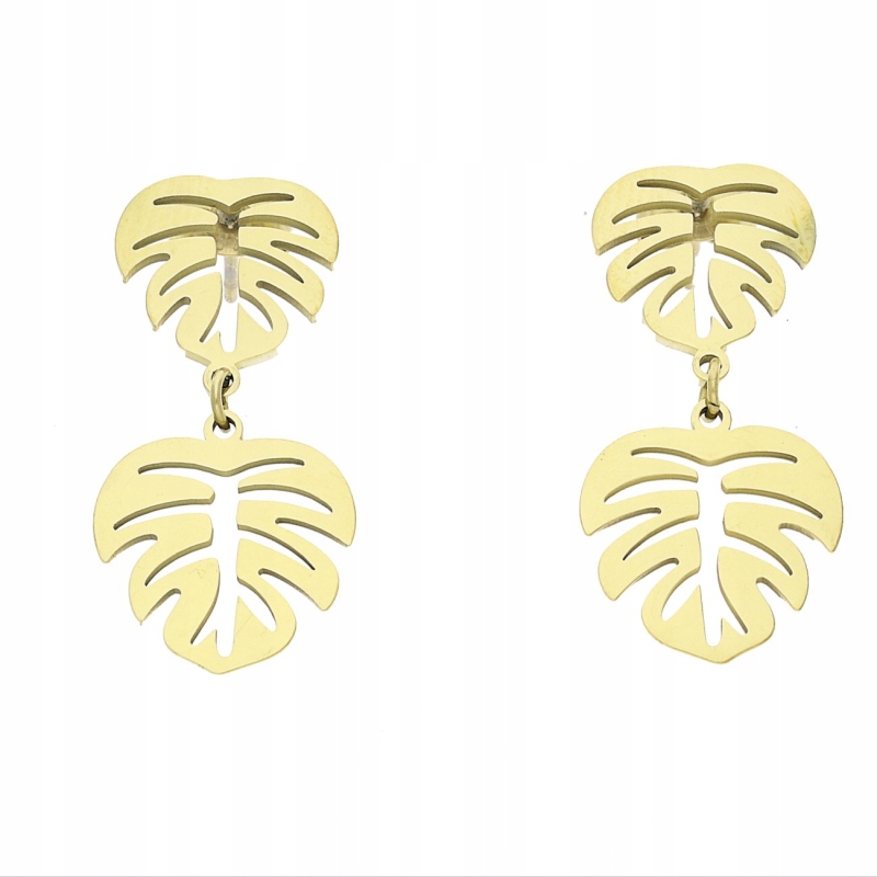 Kolczyki złote MONSTERA LIŚĆ CUDEŃKO stal chirurgiczna