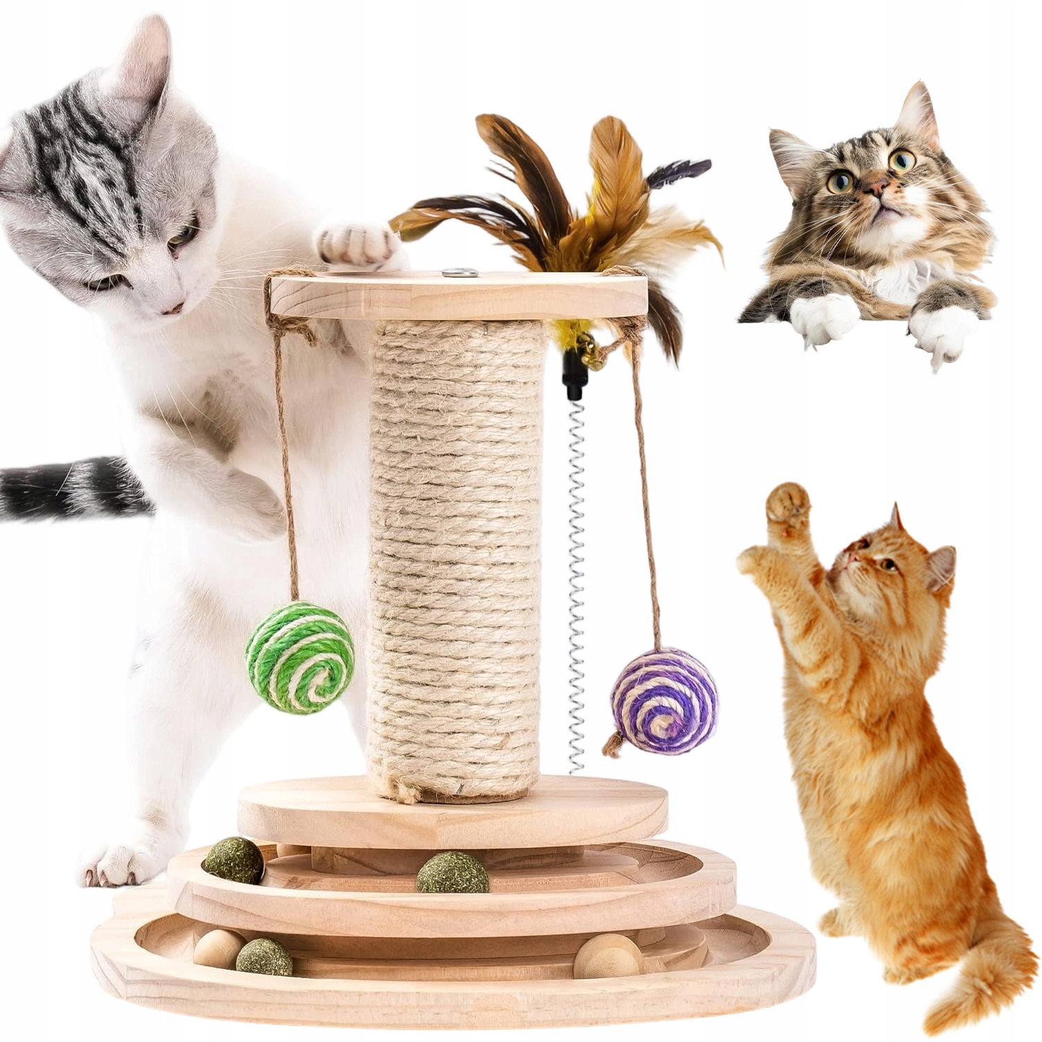 Levně Hračka Pro Kočky Škrabadlo Pro Kočky Z Peří 10 Míčků 3 Vrstvy Snadná Montáž