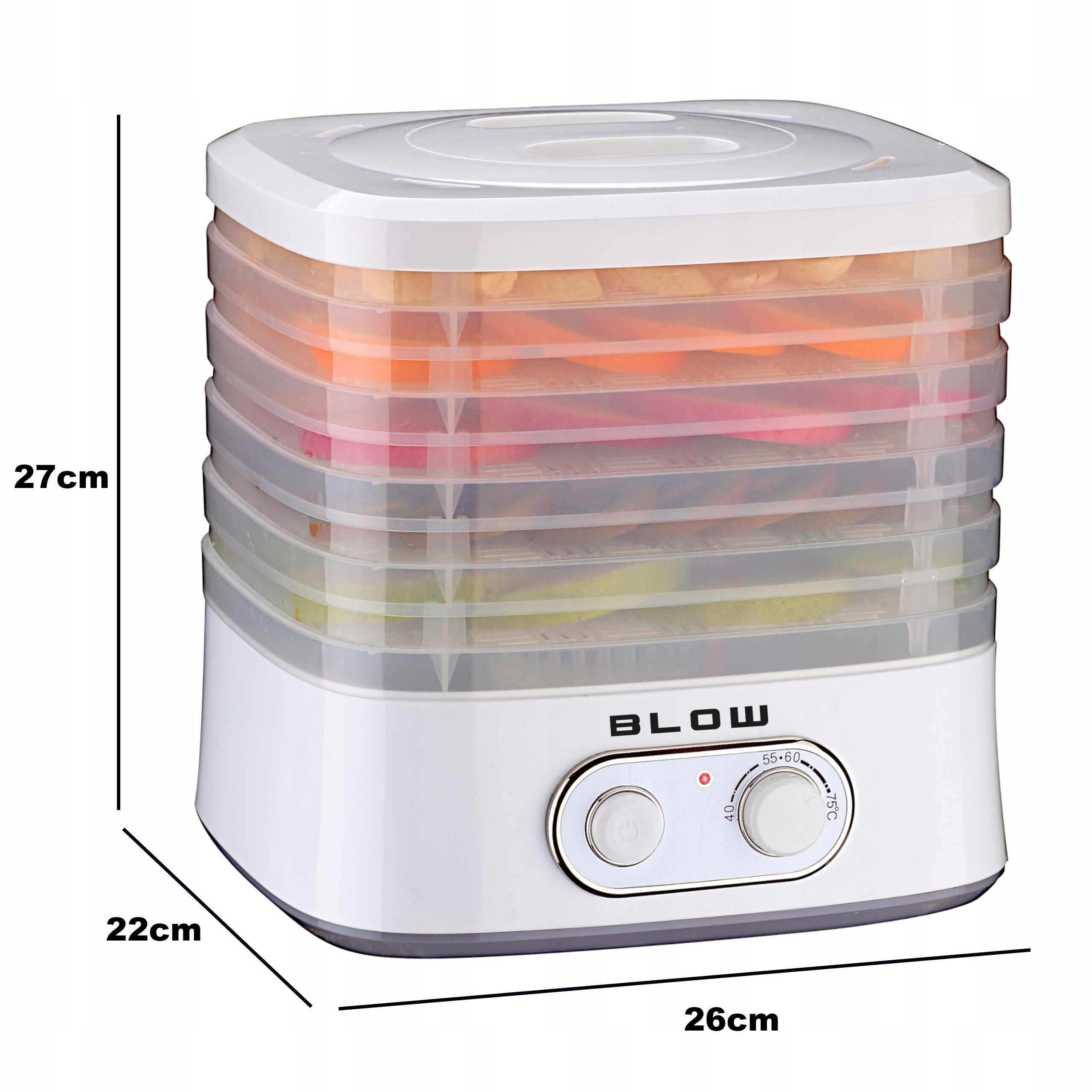 SUSZARKA DO GRZYBÓW OWOCÓW WARZYW RYB REGULACJA 5 SIT Głębokość produktu 22 cm