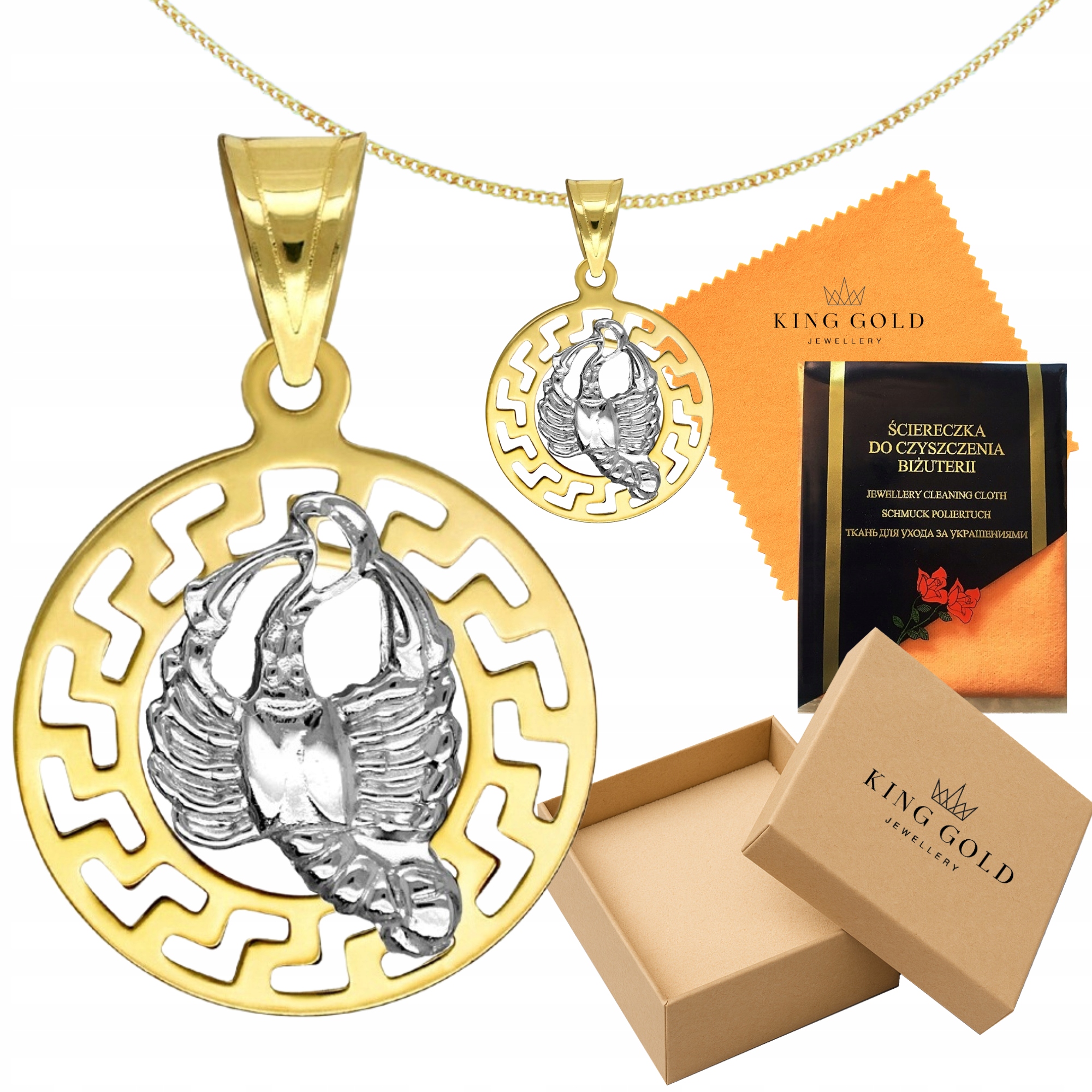 Złota Zawieszka Rak Znak Zodiaku L przywieszka z białym złotem pr.585