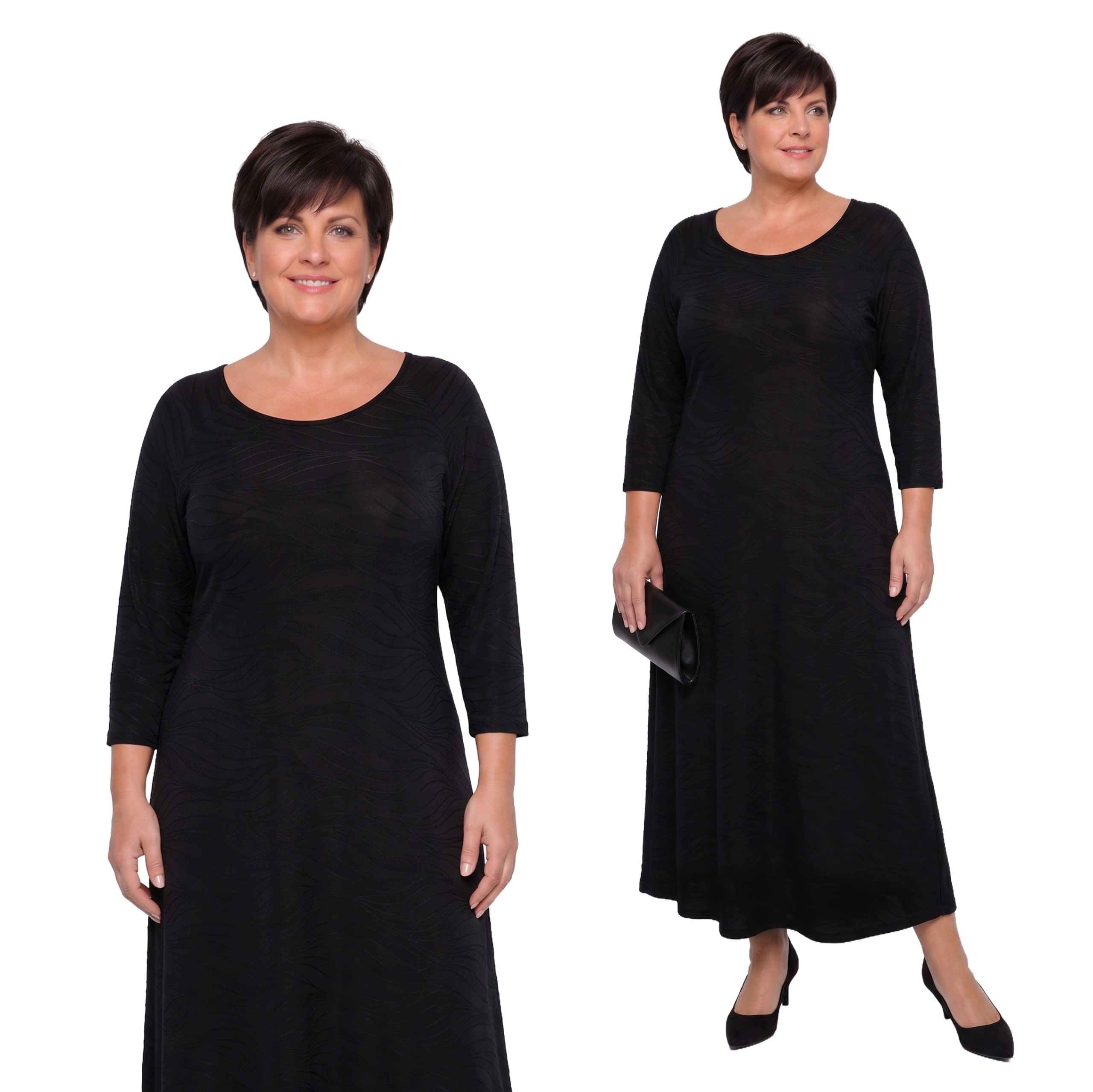 Černá dlouhá šaty ve vzoru plus size velikost 52