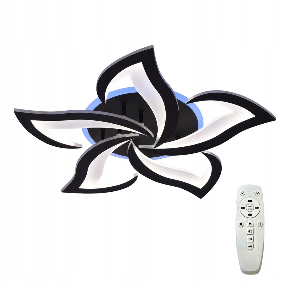 Lampa Sufitowa Led Żyrandol Rgb Kwiat Lotosu Do Salonu Czarna Z Pilotem