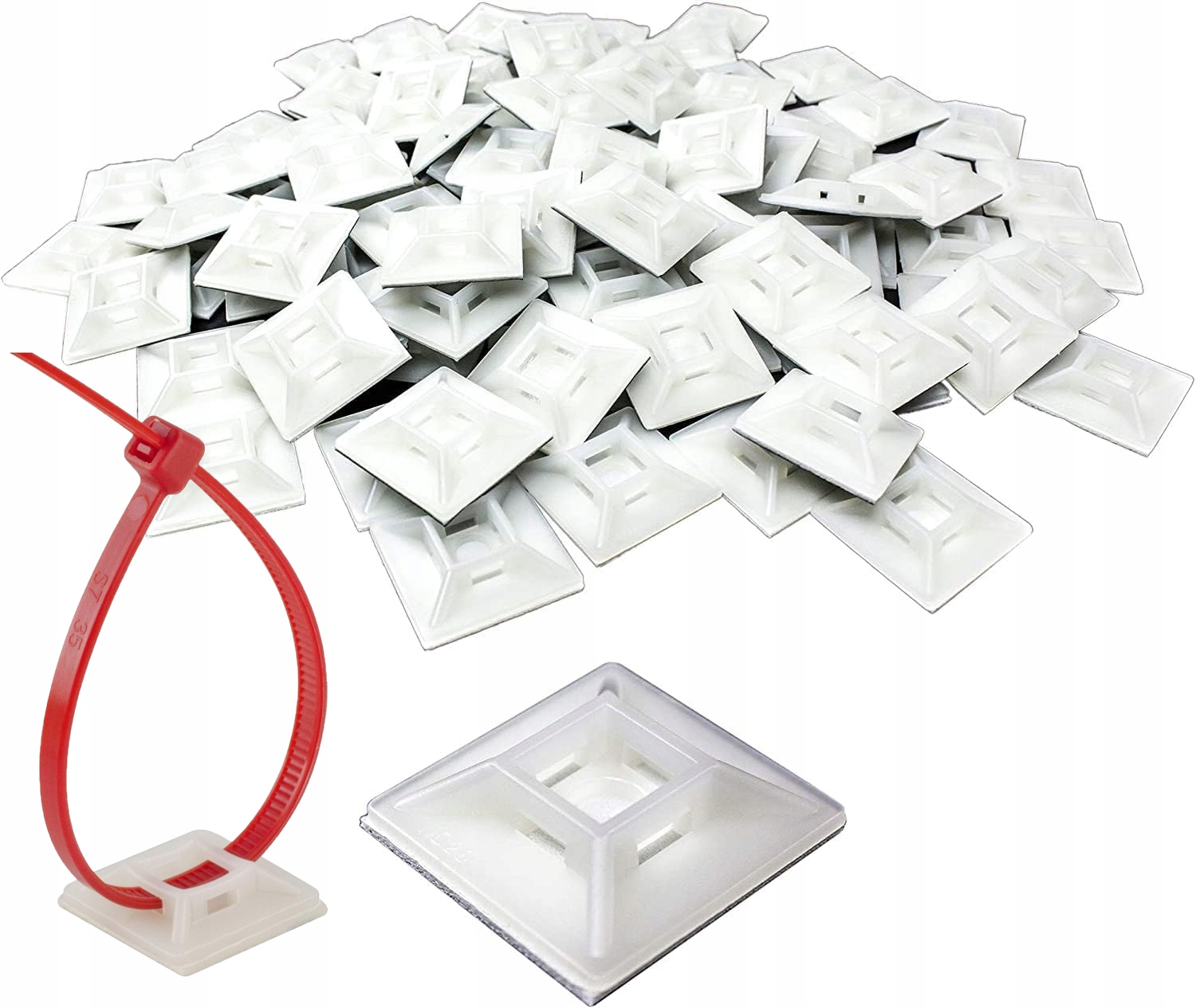 100x Podstawka Montażowa Do Opasek Kablowych 20X20 Białe Przylepna