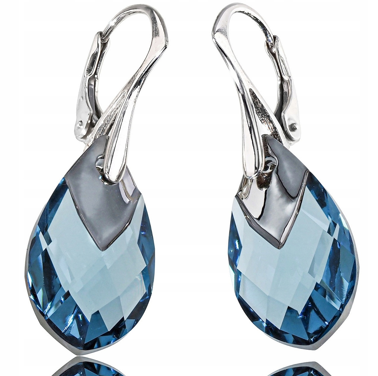 Krásné krystaly Náušnice Aqua Light Chrome Stříbro