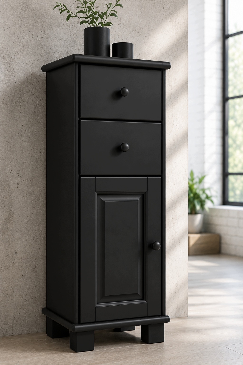 Komoda Dřevěná Skříňka Černá 40X120X47 Borovicová Zásuvky KN23