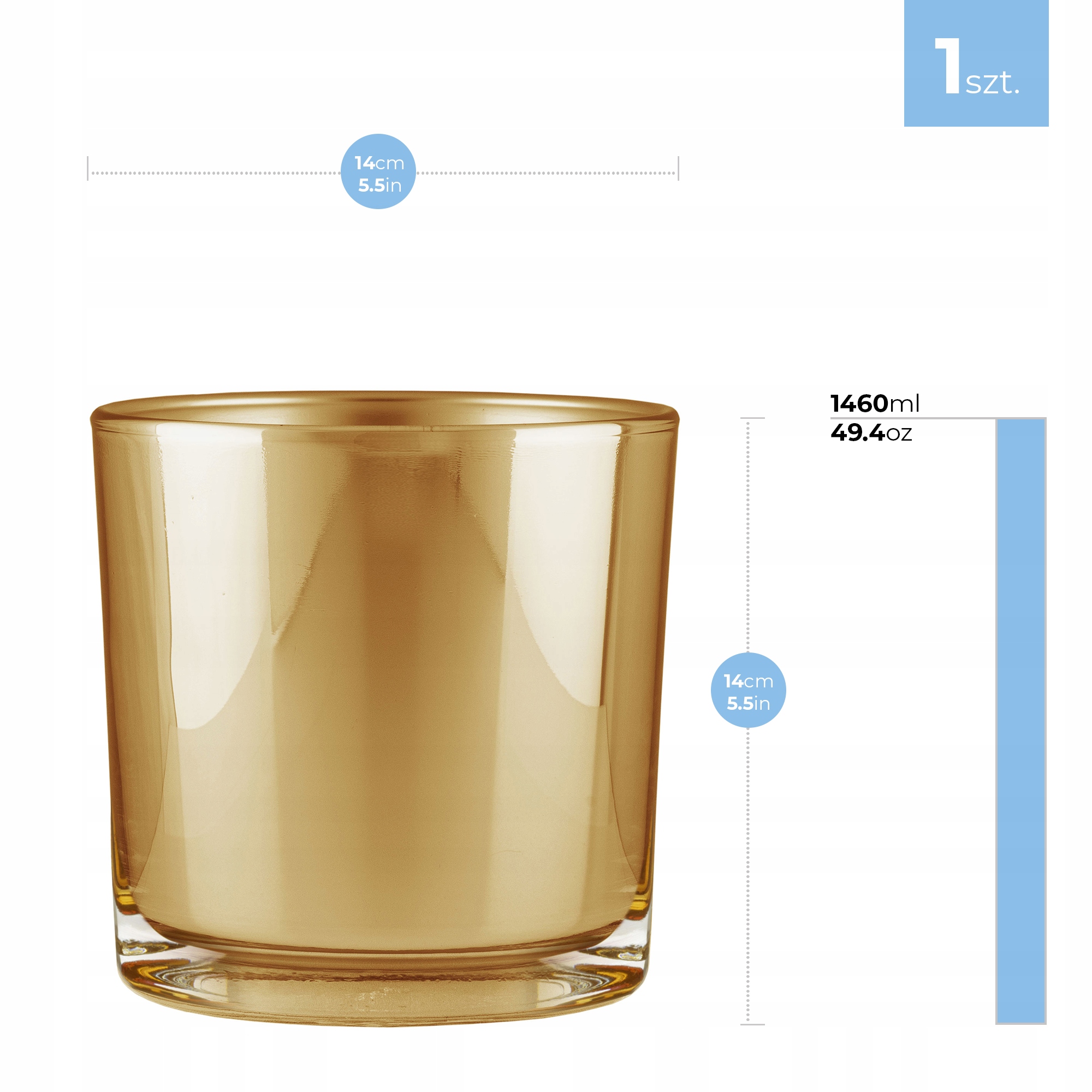 Osłonka ZŁOTA SZKLANA Na Doniczkę Rośliny OZDOBA GLAMOUR H 14 cm WAZON Kod producenta 70845GOLD