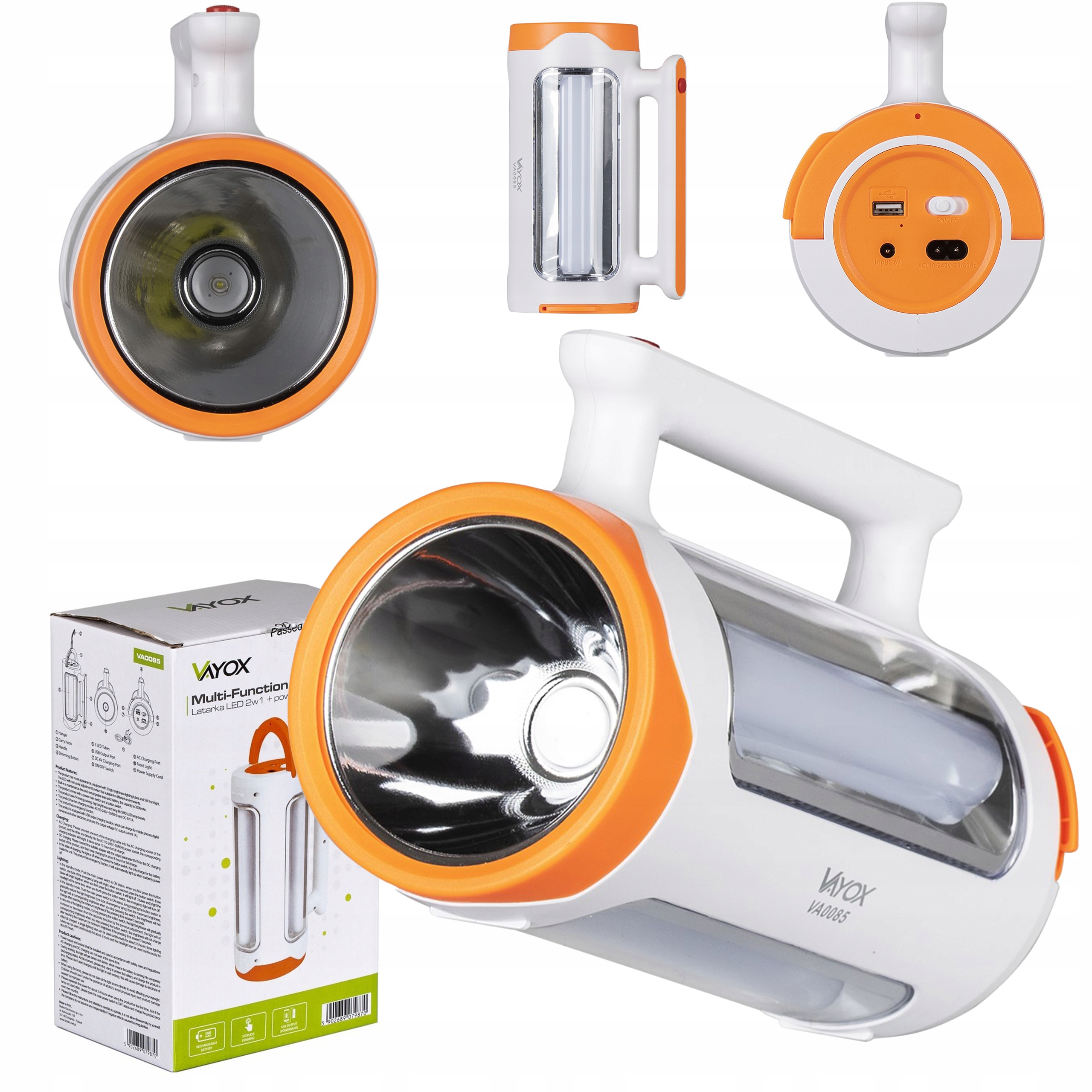 MOCNA LATARKA AKUMULATOROWA TAKTYCZNA LAMPA SZPERACZ POWERBANK 2w1 USB LED