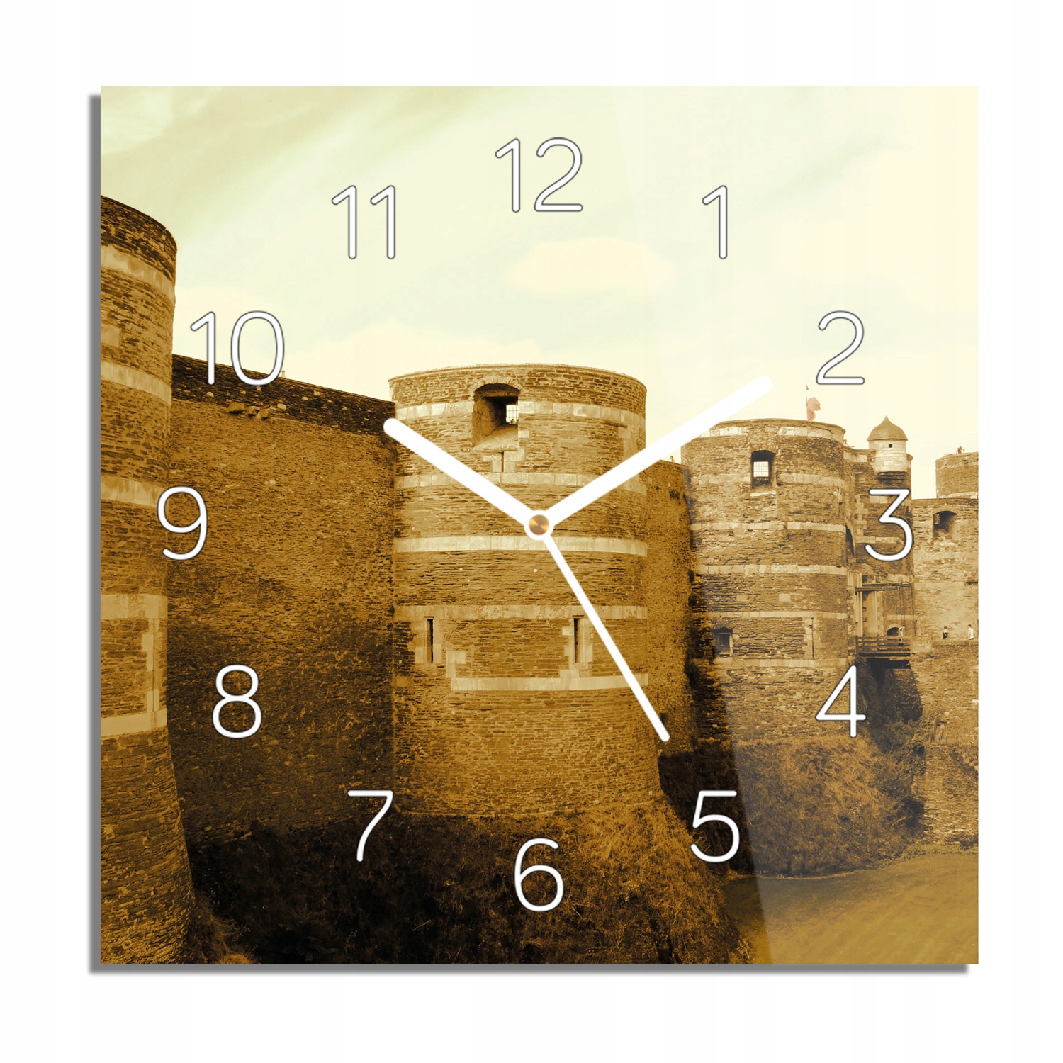 

Mur wieże obrona zegar szklany ścienny 30x30 cichy