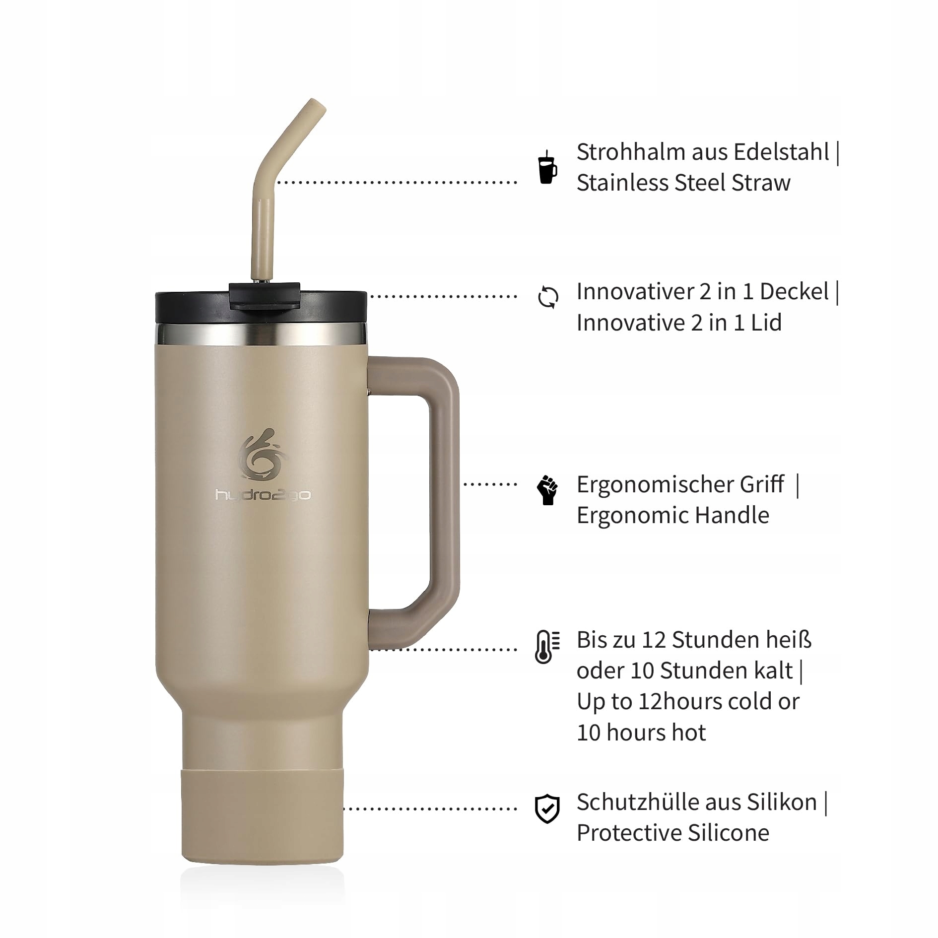 HYDRO2GO Kubek Termiczny Ze Słomką 1200ml BPA Free Na Gorące I Zimne Napoje — miniatura 2