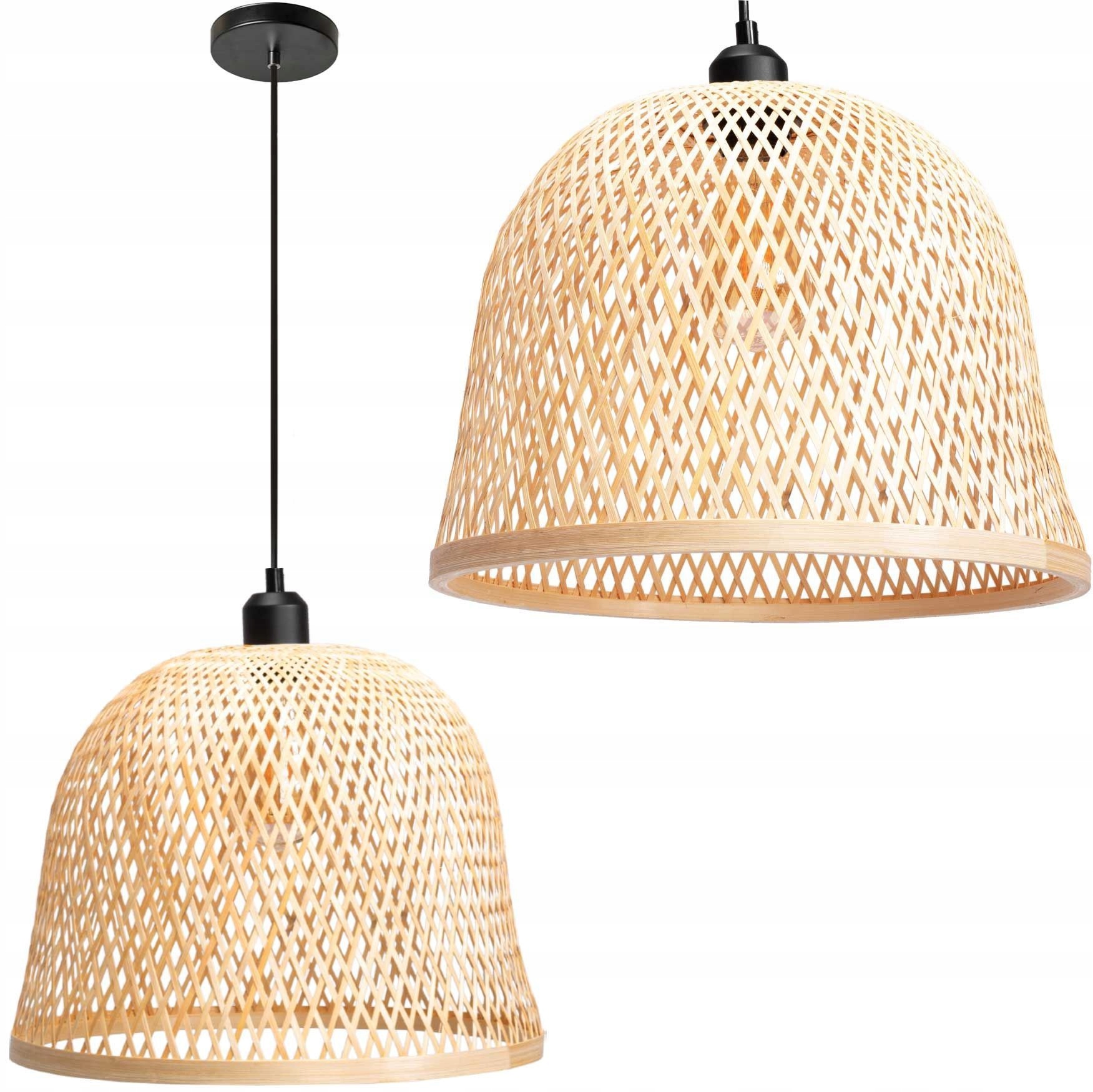 Závěsná lampa Boho Styl Pletená E27 Přírodní Ažurová Lehká Bambusová Kov