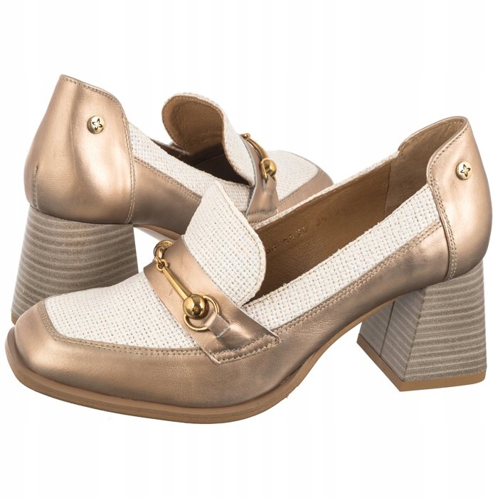 Boty Mokasíny na podpatku Dámské Maciejka Tmavé Zlaté 06426-25 Zlaté