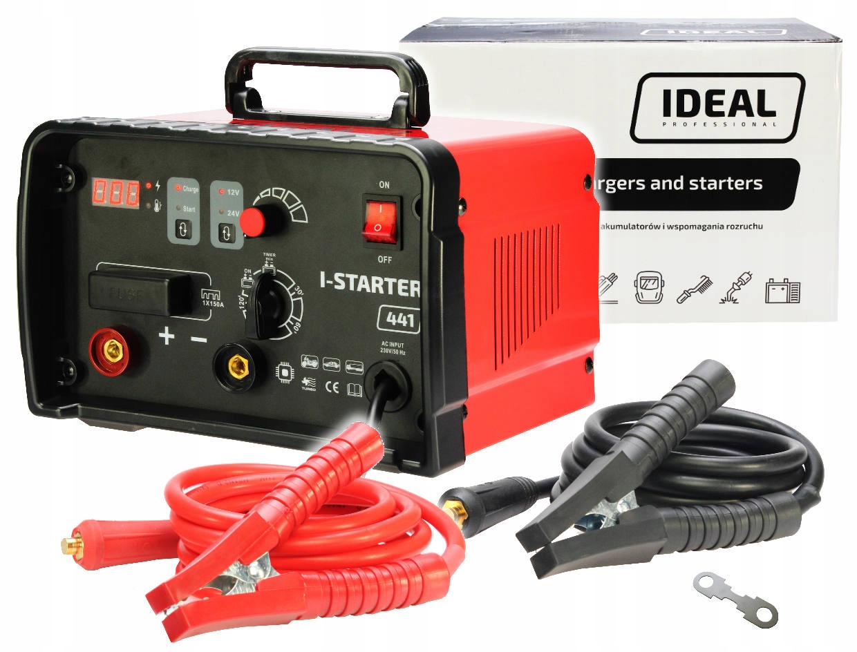 PROSTOWNIK SAMOCHODOWY Z ROZRUCHEM I-STARTER 441 IDEAL 230V Z PRZEWODAMI