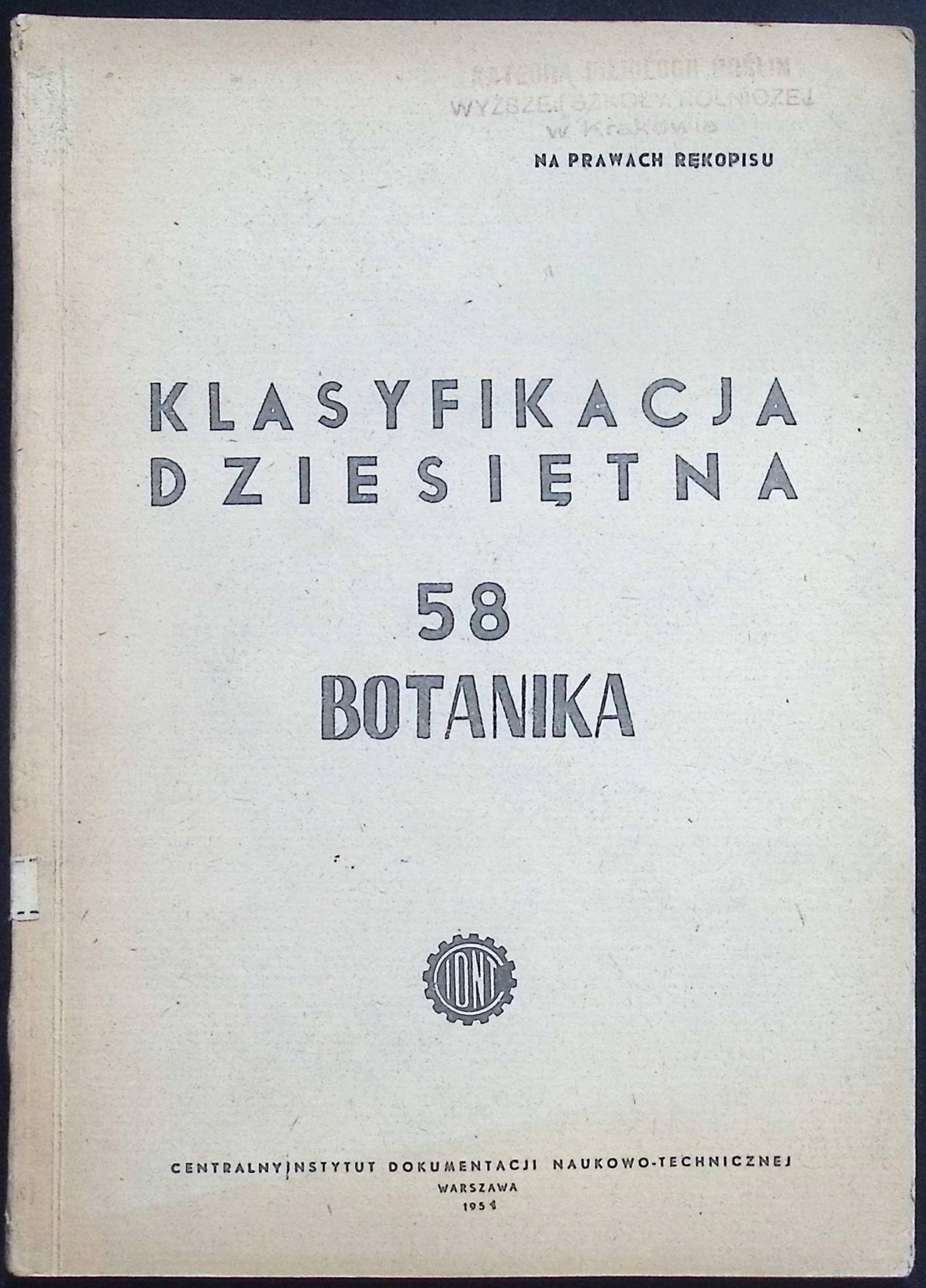 Klasyfikacja dziesiętna 58 botanika