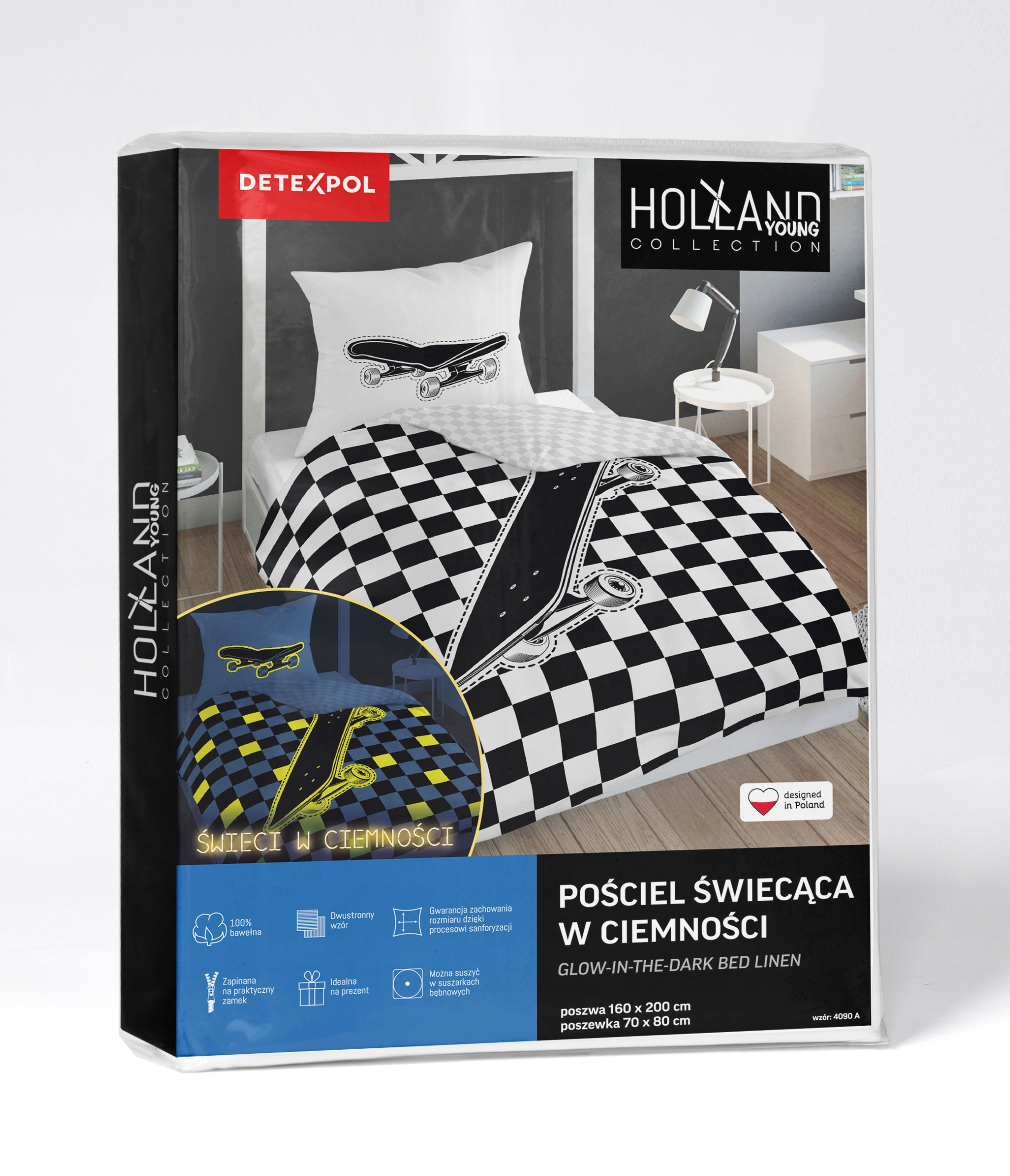 Pościel świecąca w ciemności 160x200 deskorolka Marka Detexpol