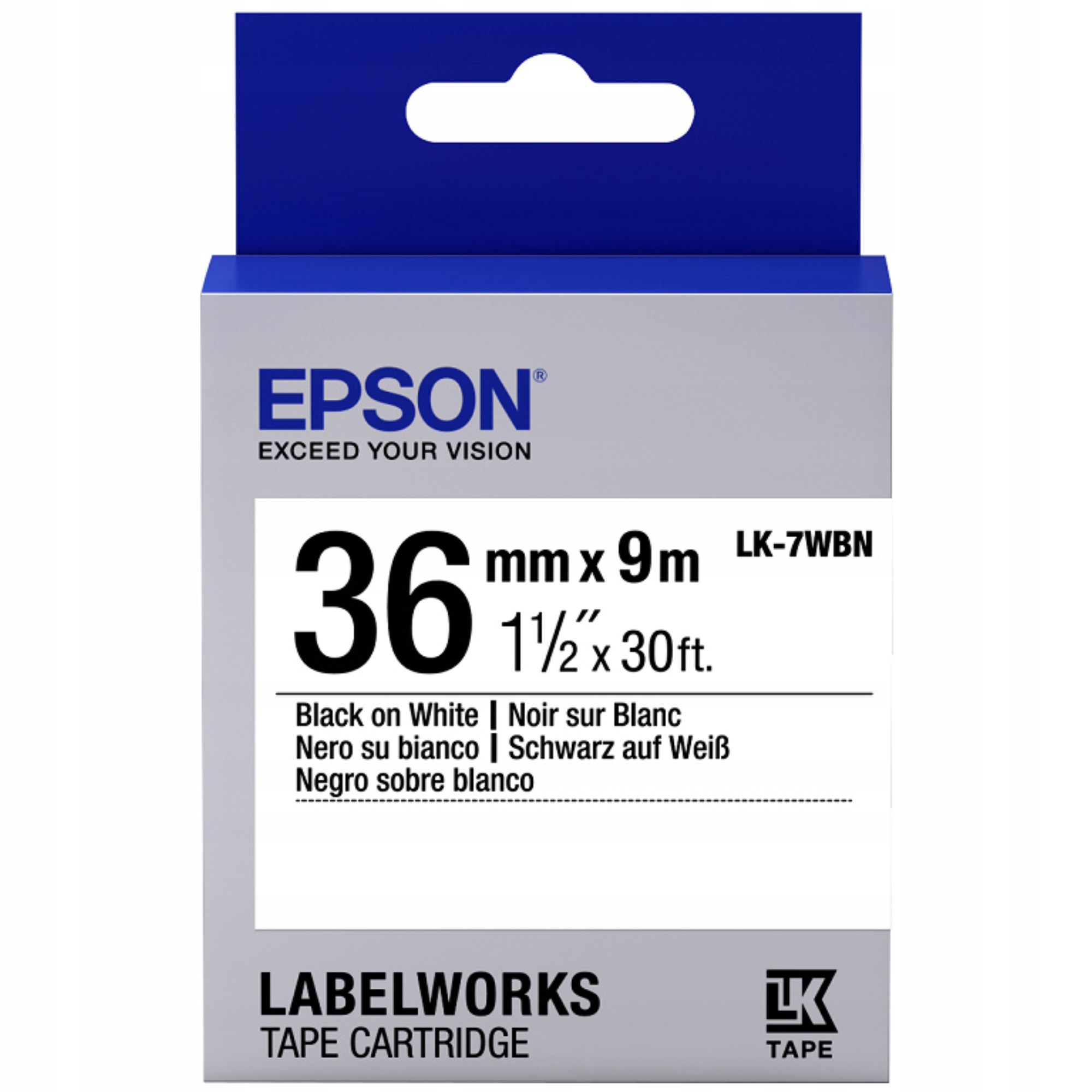 Páska Epson LK-7WBN 36 mm x 9 m bílá, černá, originální samolepicí potisk