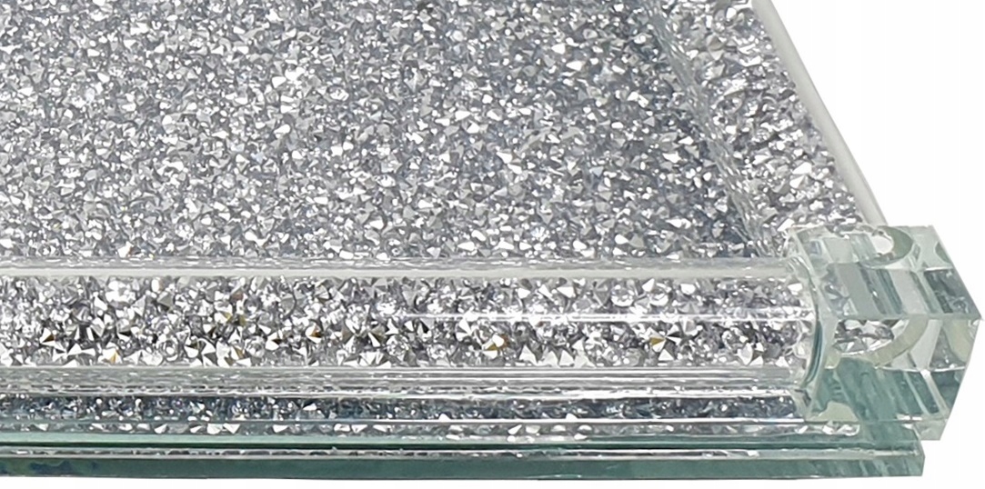 TACA SZKLANA PROSTOKĄTNA SREBRNA GLAMOUR KRYSZTAŁY HB66332-SFJ Materiał szkło