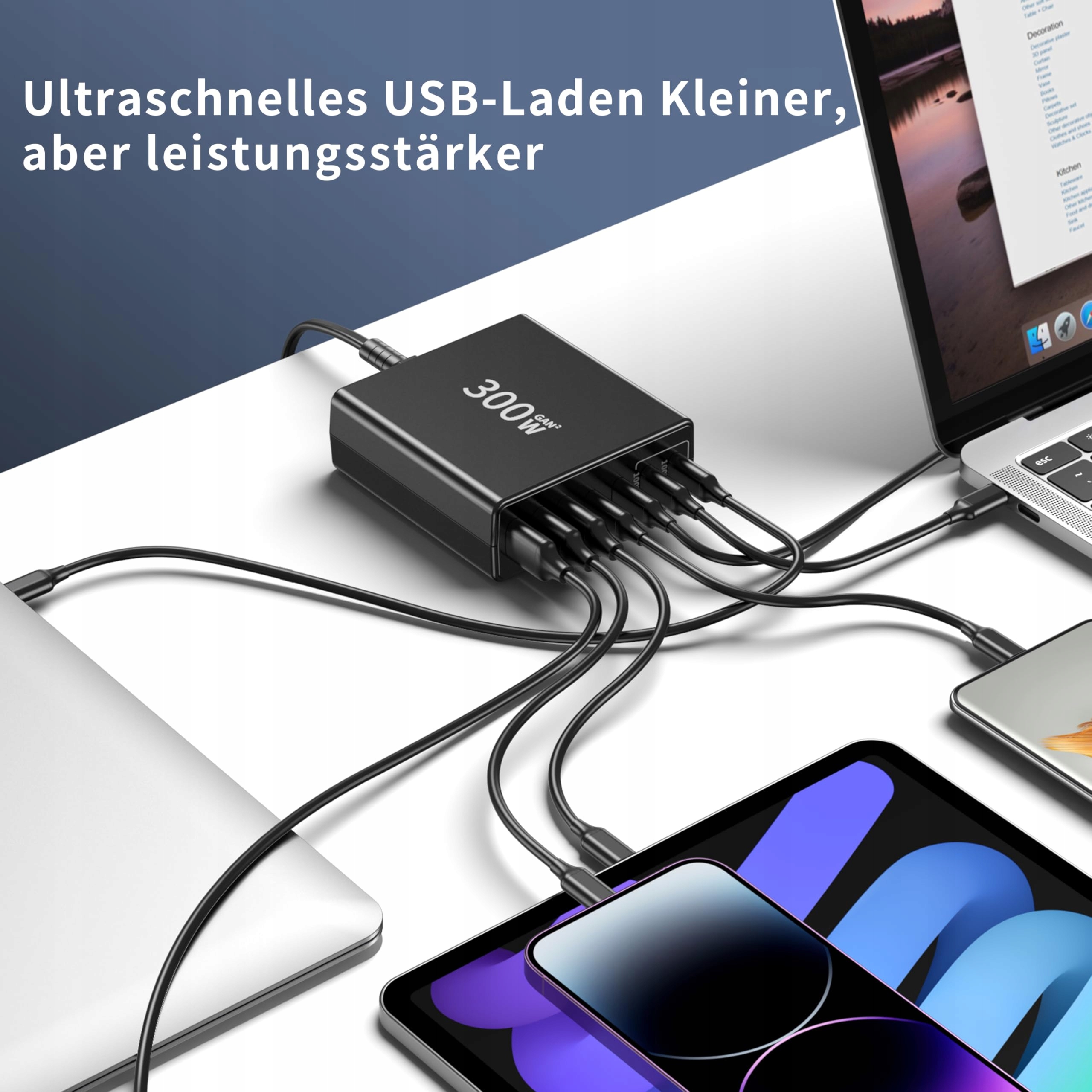FINIBO Ładowarka USB C 300W 7-Portowa Szybkie Ładowanie MacBook iPad — miniatura 5