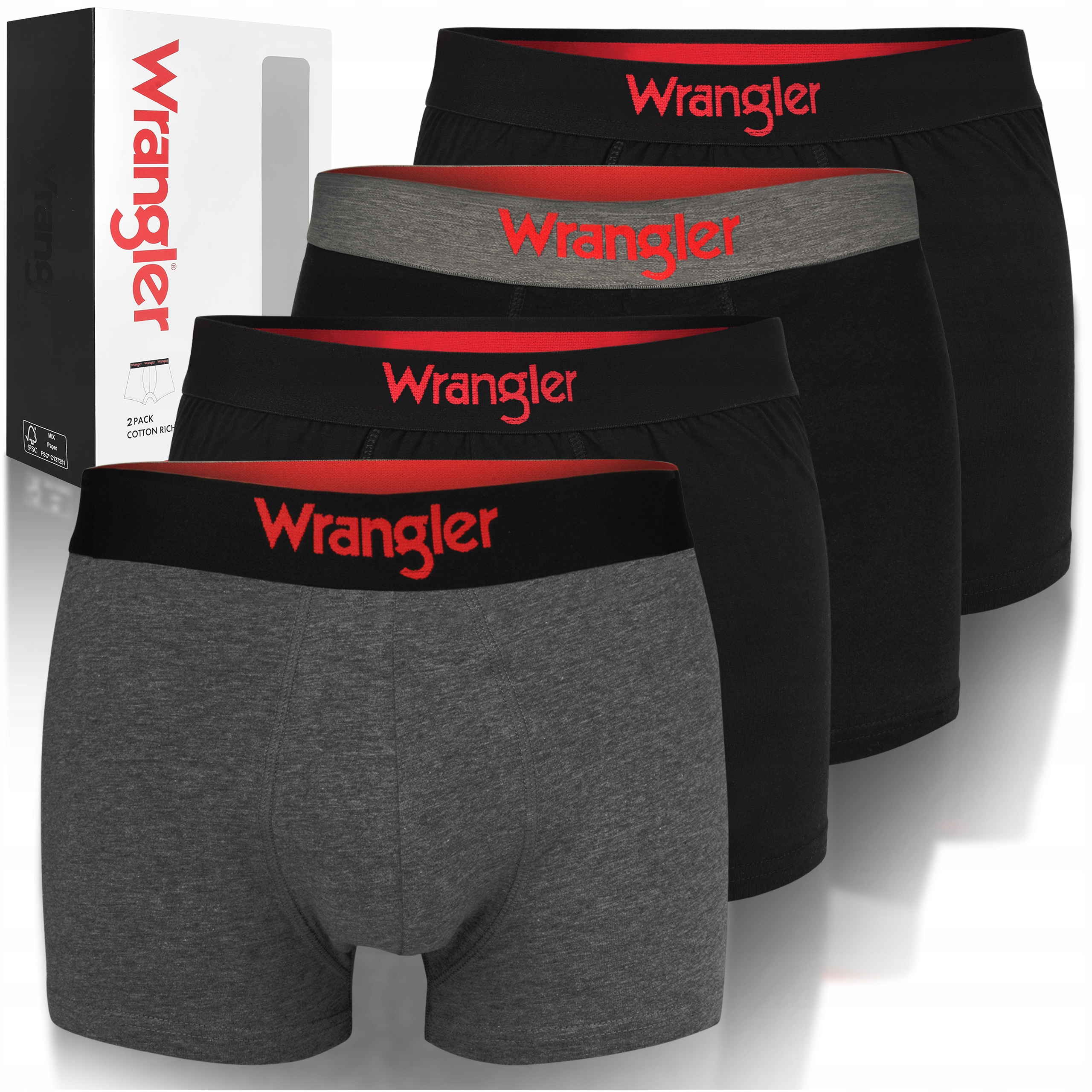 Wrangler Sada pánských boxerek 22055 Černá Šedá Bavlna 4 balení Vel. L