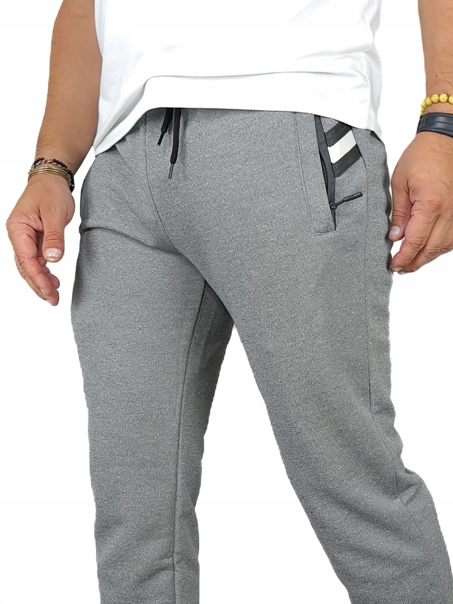 SPODNIE DRESOWE MĘSKIE DRESY bawełniane KIESZENIE ZAMEK modne PREMIUM, XXL Odcień popielaty