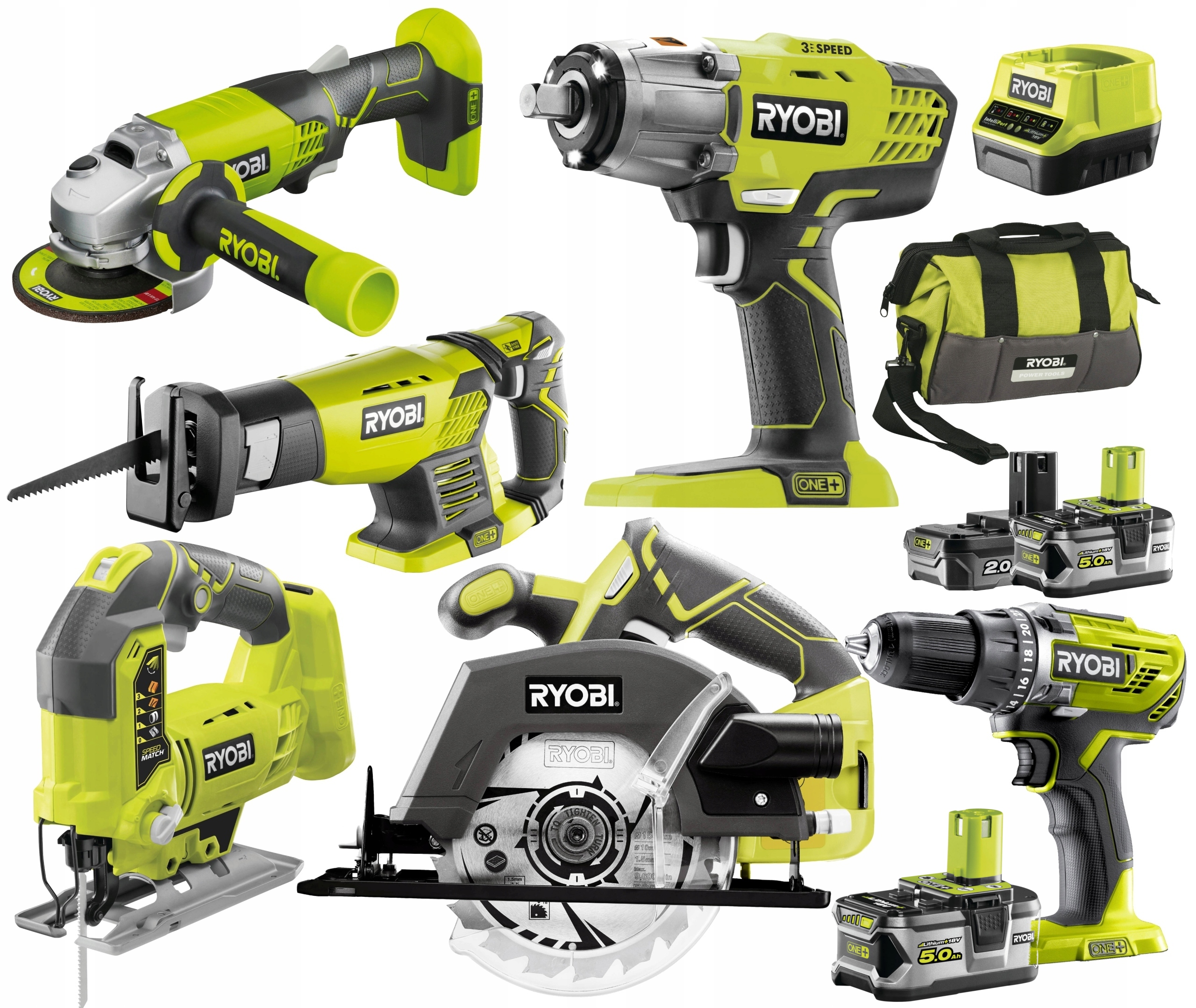 

Ryobi Zestaw Narzędzi Combo Wkrętarka Klucz 2x5 2A