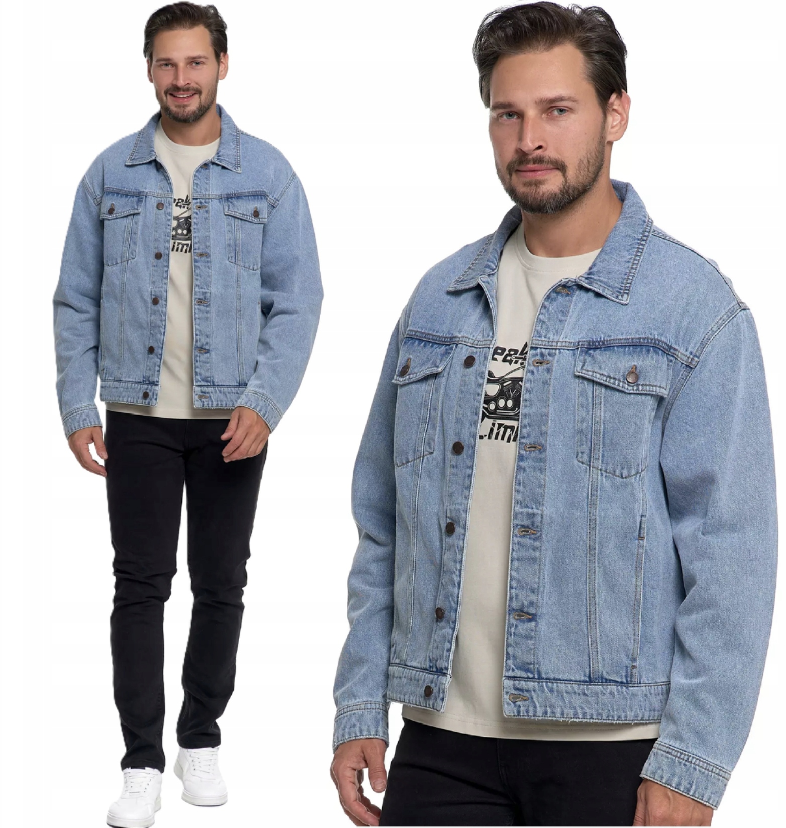 Kurtka Jeansowa Męska Katana Bawełniana Klasyk Guziki Moraj XXL