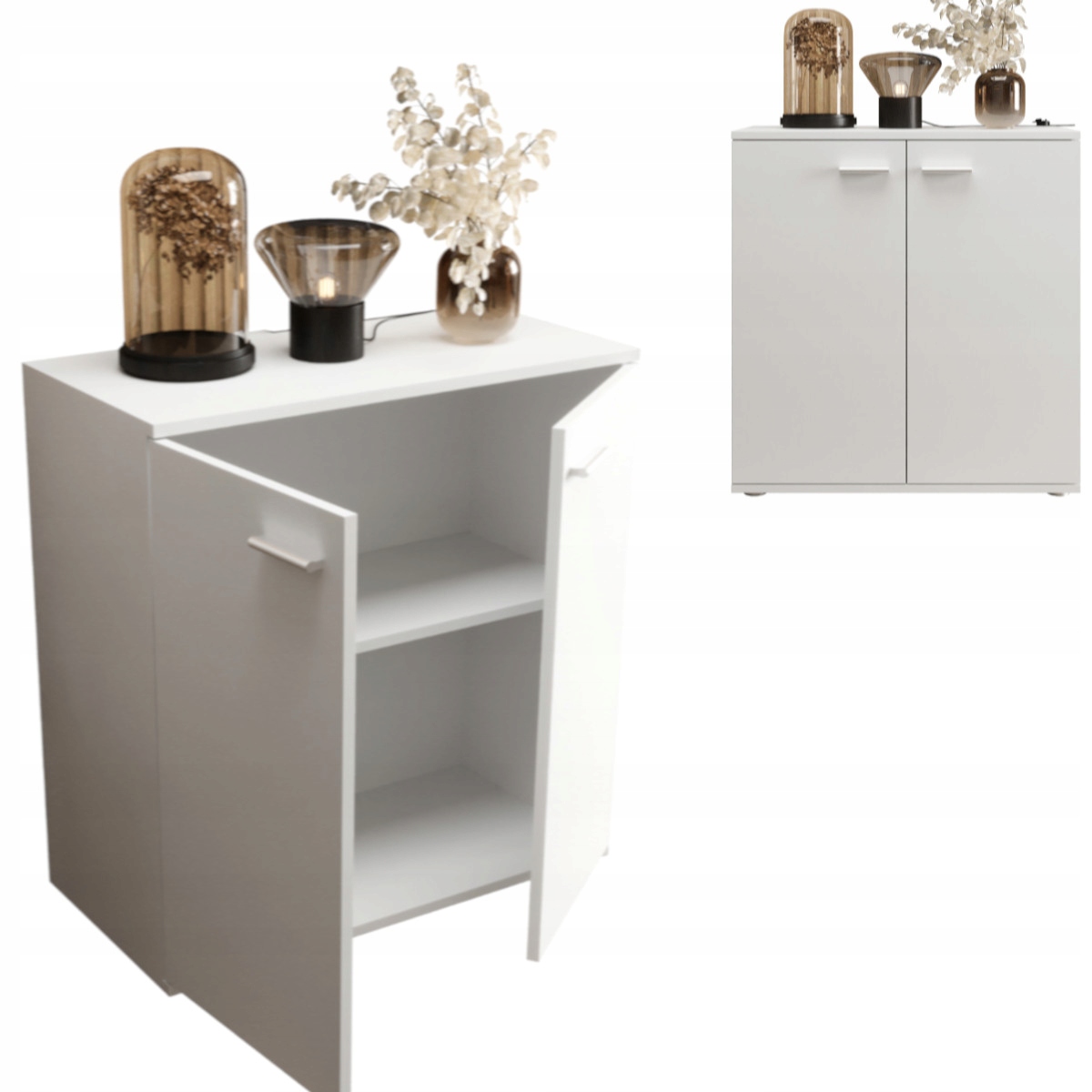 Komoda Malá skříňka Bílá 71 CM 2-dvéřová Regál Úzký Obývací pokoj Londýn O-sofa