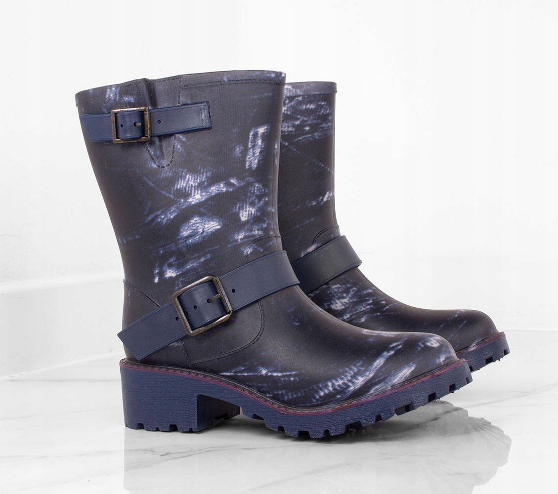 5457 GRANATOWE BOTKI KALOSZE KLAMRA GUMOWE 38 Rozmiar US 7.5