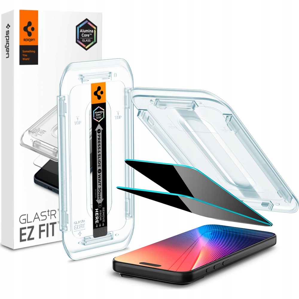 Sklo s privátním filtrem pro iPhone 17 16 Pro 17 Spigen Ez Fit 2P aplikátor