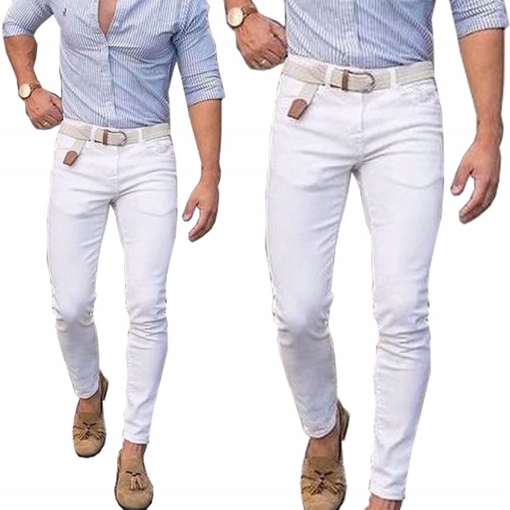 Spodnie Męskie Jeansy Slim Fit Rurki na Lato Jeansowe