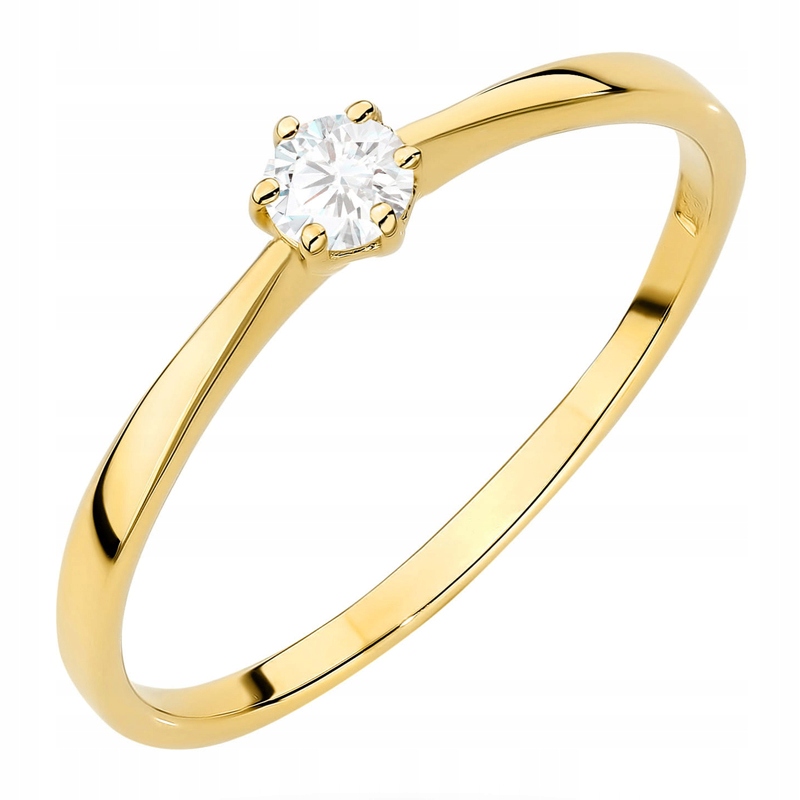 Klasyczny Złoty Pierścionek pr. 585 z Diamentem Laboratoryjnym 0,10ct 14k