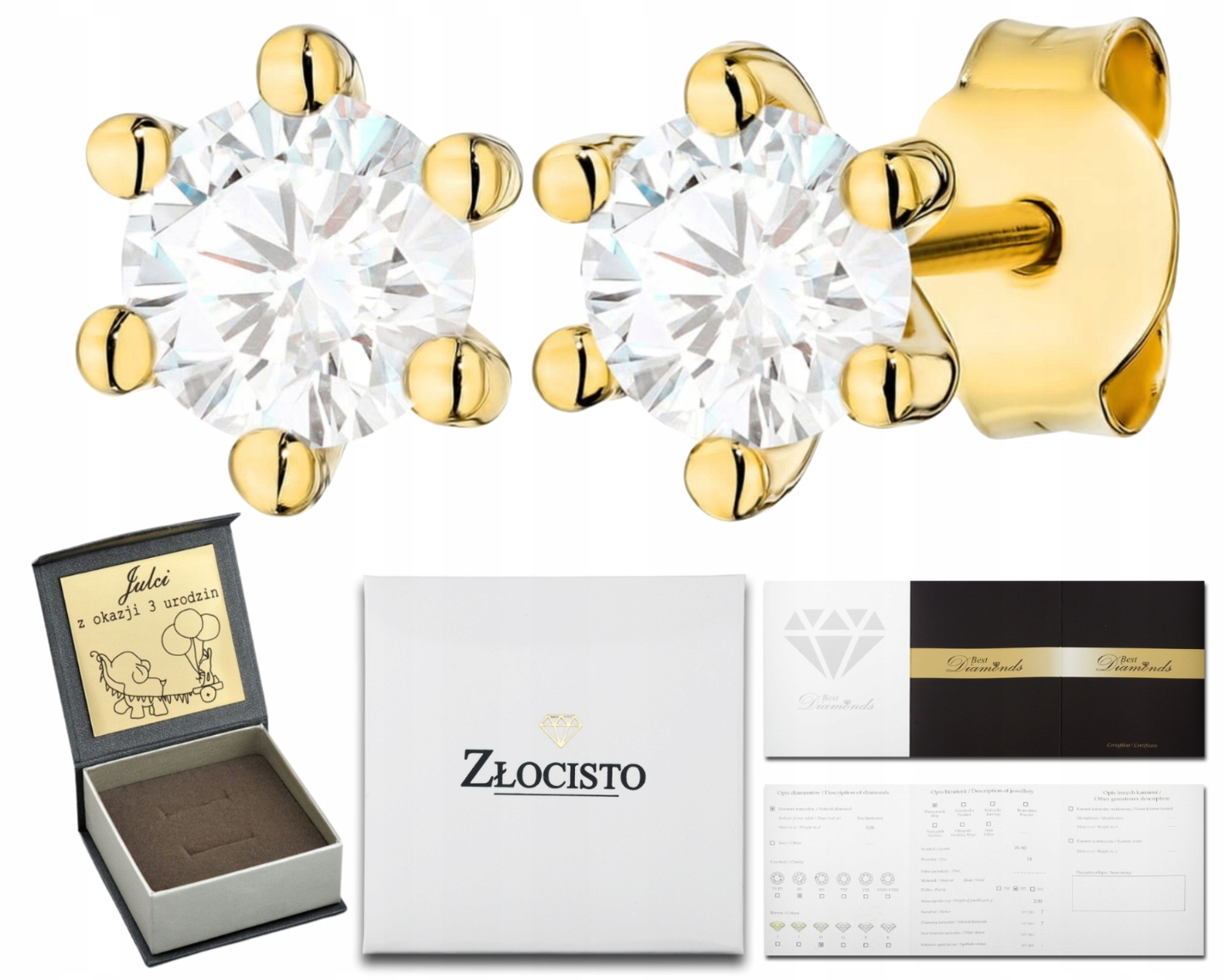 Zlaté Náušnice S Laboratorním Diamantem Na Tyči Zlato 585