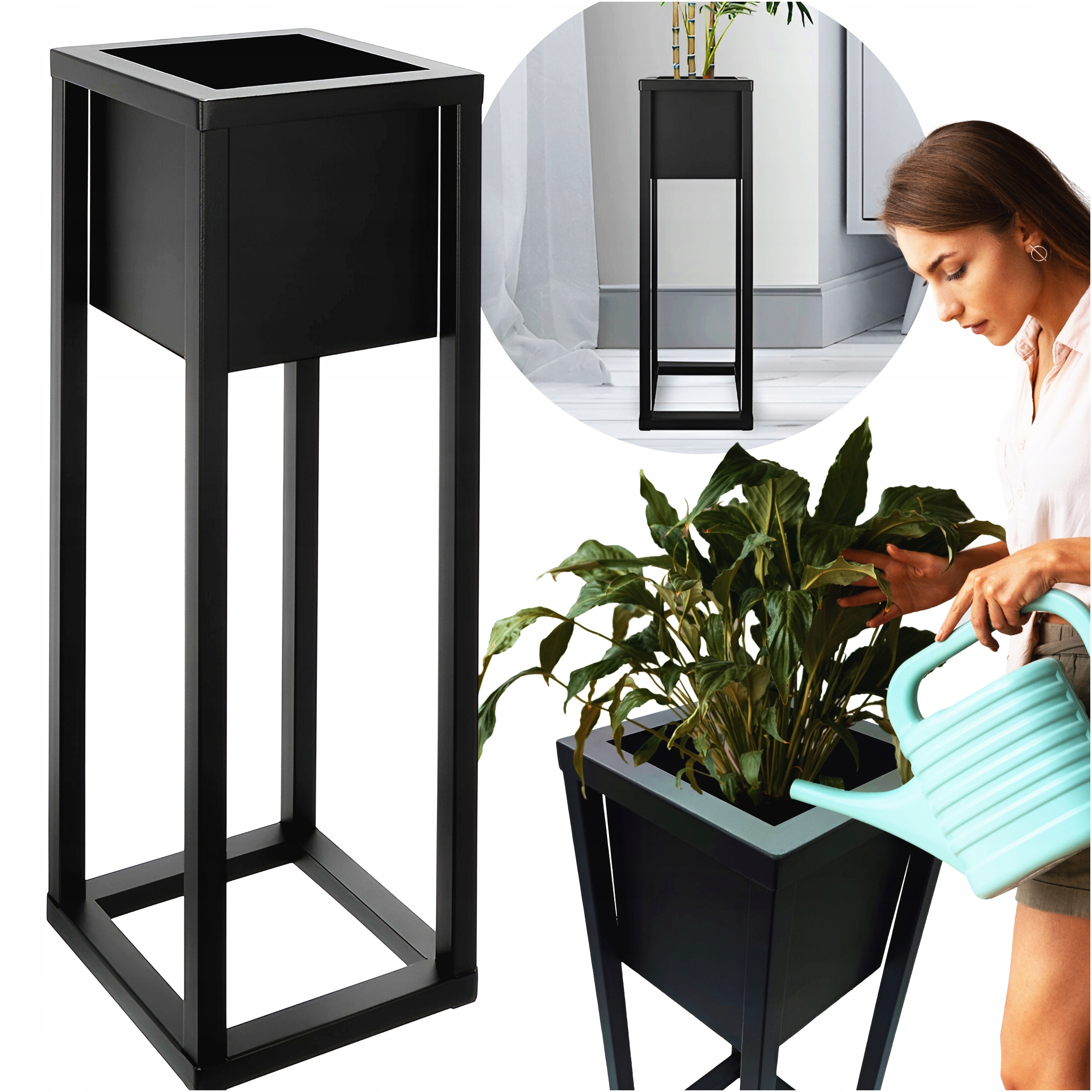 Držák Na Květináč Stojící Kovový Květináč Loft Černý Ocelový 100 CM