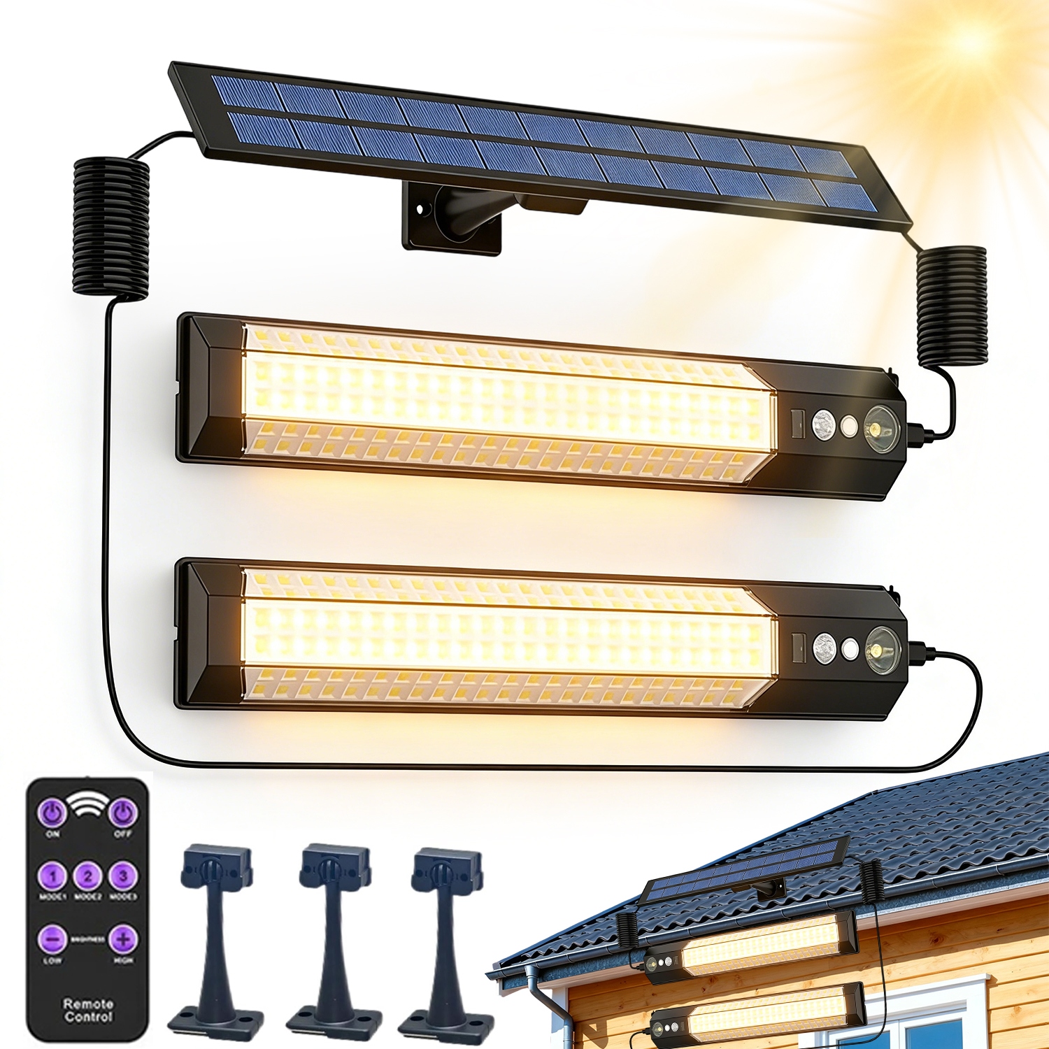 Solární Lampa Led 316 Ks Pir Senzor Pohybu 2 Zahradní Lampy 2000LM