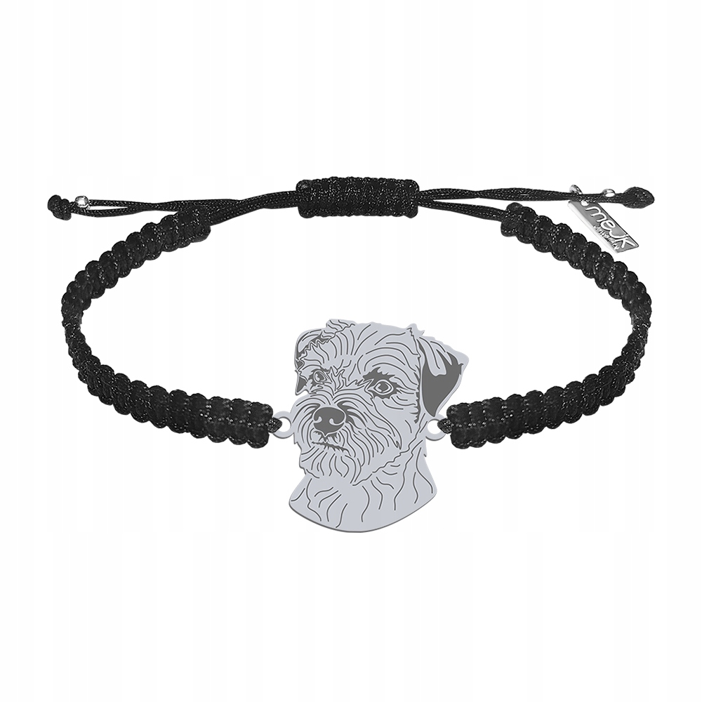 Stříbrný náramek s border teriérem psa 925 Makramé Dárek Gravírování Bonus