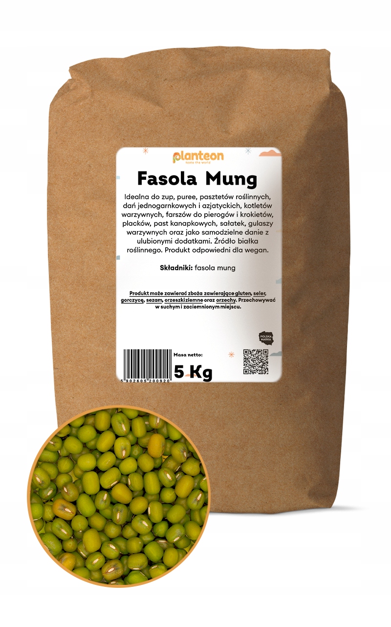 Fazole Mungo 5 kg Zelená fazole přírodní, vysoká kvalita pro asijské pokrmy