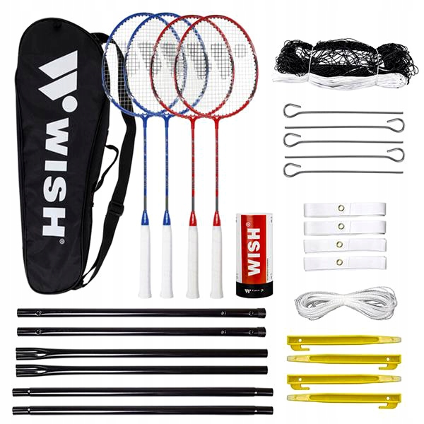 Rakety Badmintonové paletky Sada 4 raket Síťka Míčky Linky 66.5 CM Alu