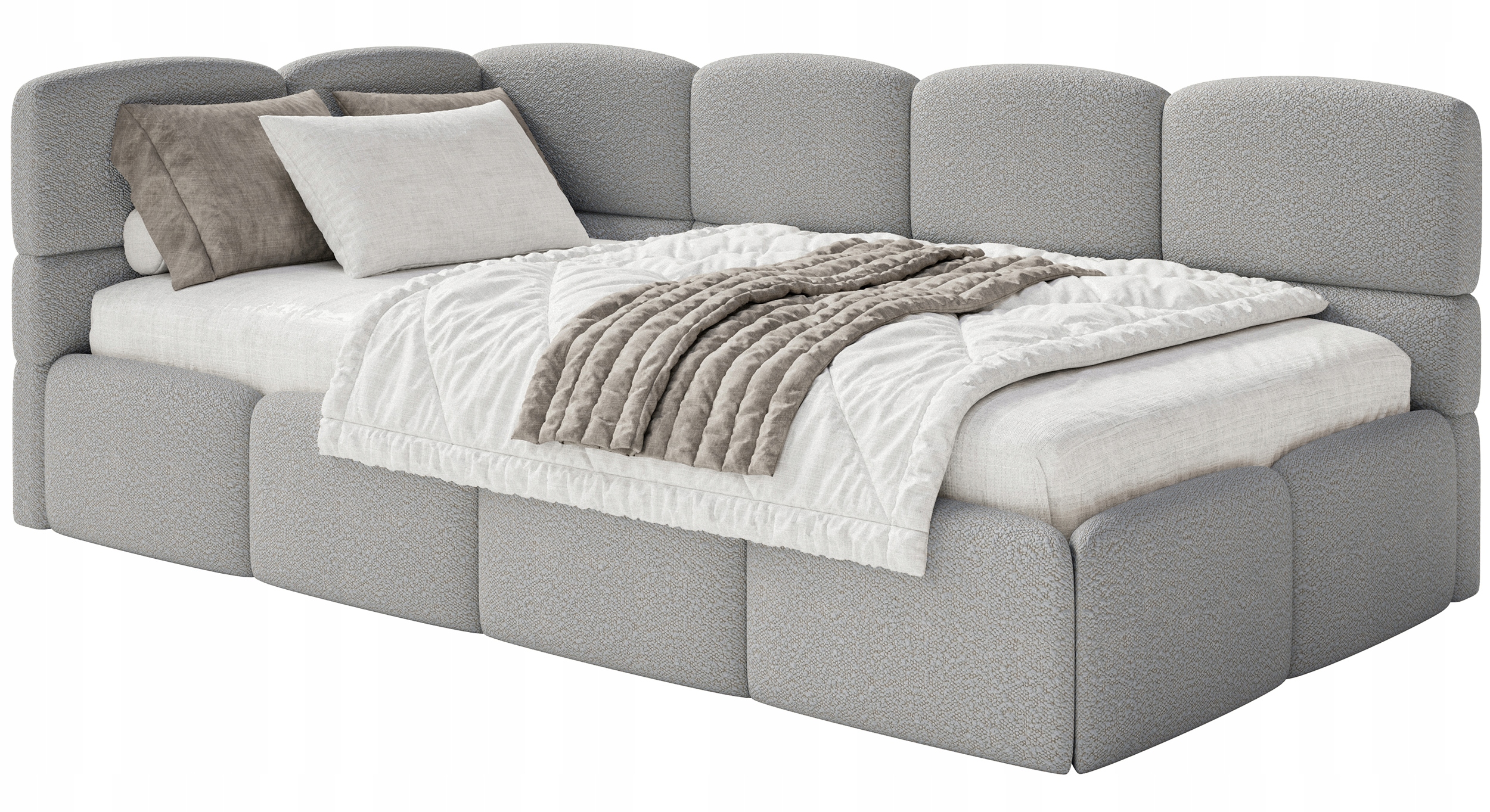 Postel pro mláděž 120 x 200 cm Cloudy šedá boucle matrace levá