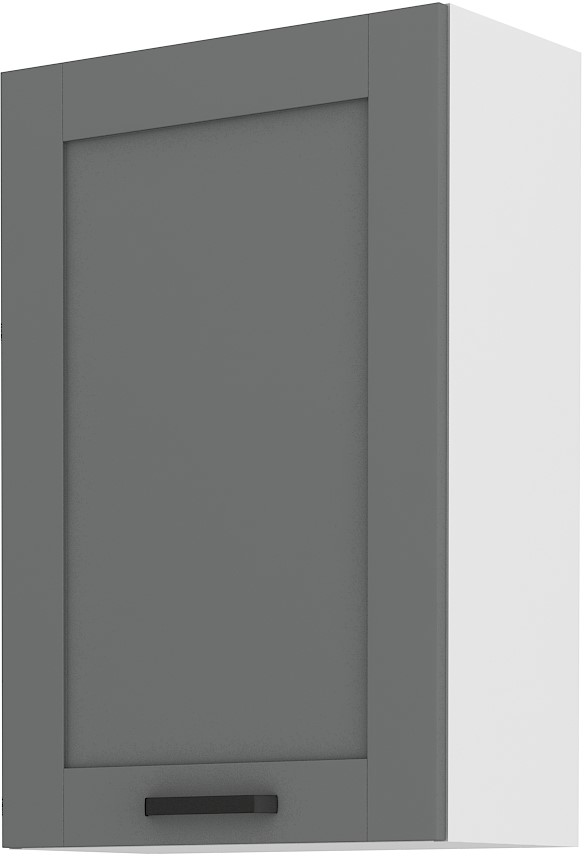 Kuchyňská skříňka závěsná, horní 60 cm vysoká s policemi. Tmavě šedá bílá.