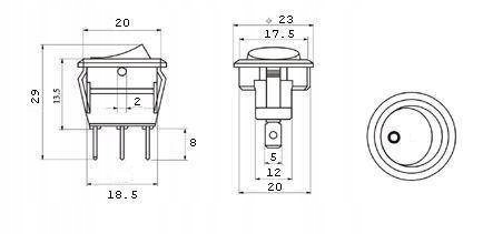Przełącznik kołyskowy - SMRS101-6LDR - 20A/12V DC - okrągły- ON-OF - czarny Kod producenta 10150