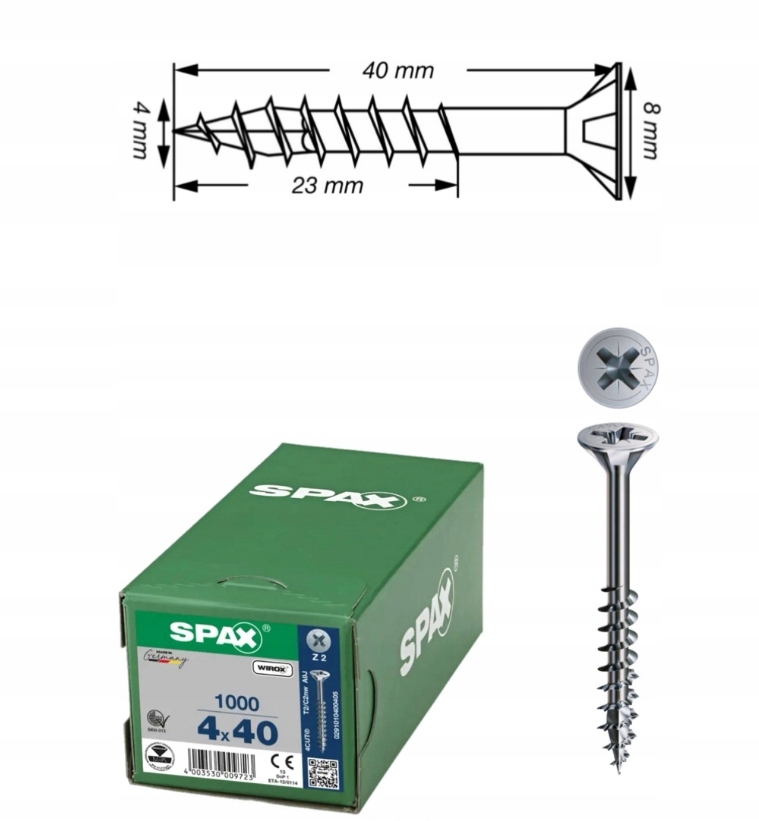 Univerzální vrut do dřeva spax 4 x 40 Wirox Tg 1000 ks