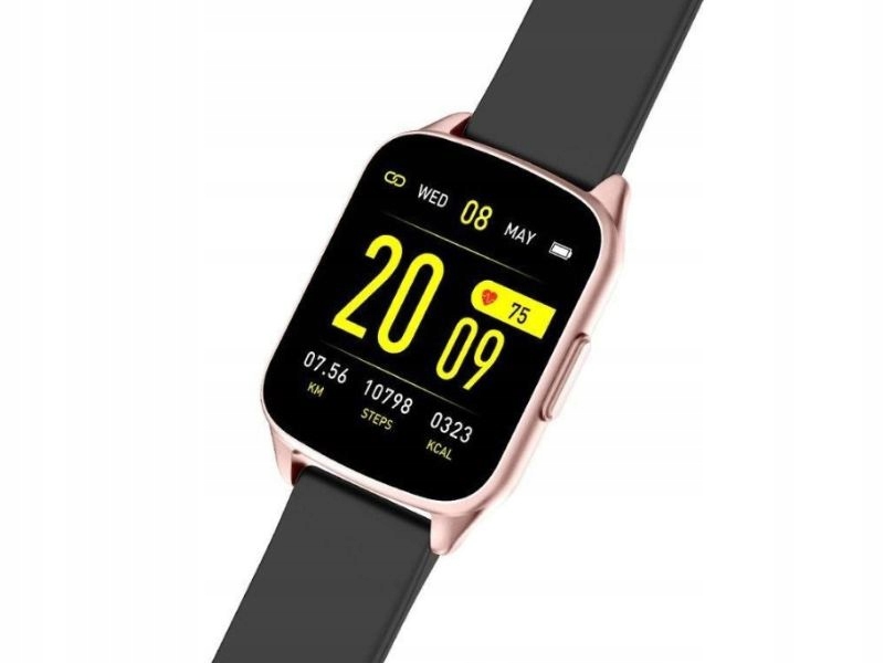 Černé chytré hodinky s růžovým sportovním pouzdrem, elegantní a módní jako dárek