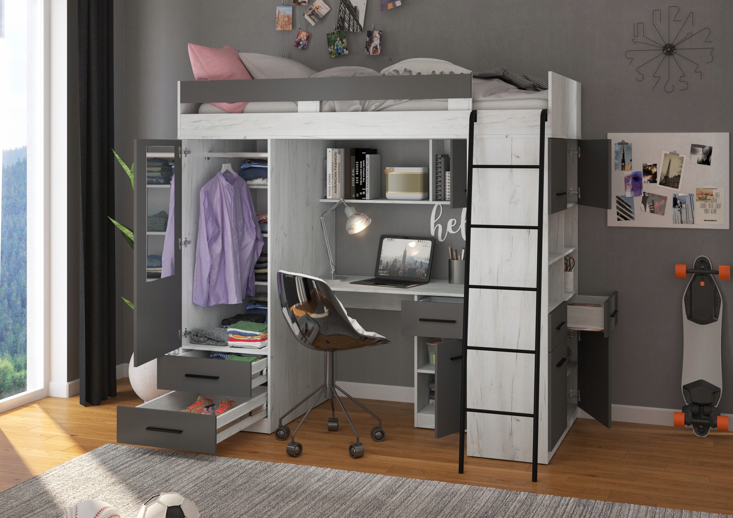 VELVE P antresola bez mat. craft biały / grafit Bohater brak