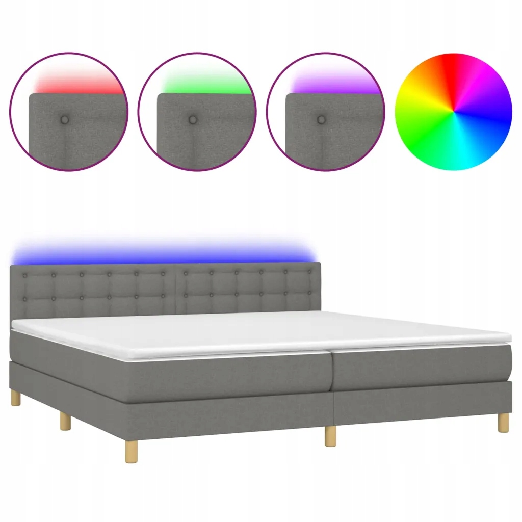 Kontinentální postel tmavě šedá s matrací 203x200x78/88 cm a Led osvětlením