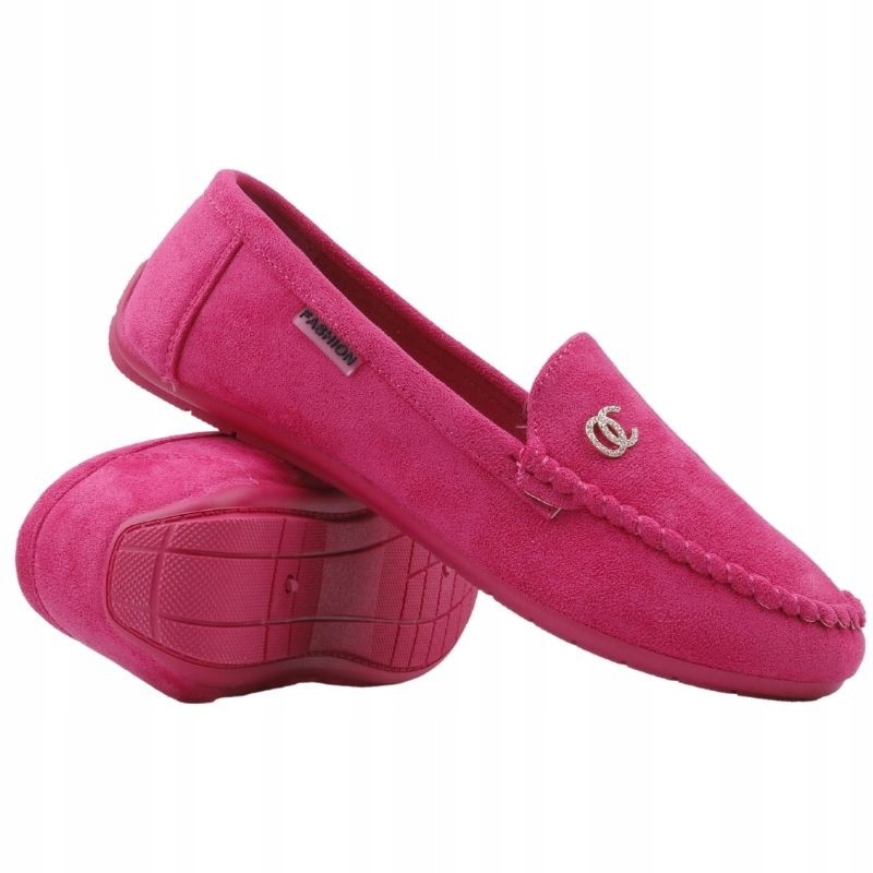 Mokasyny Damskie Zamszowe Półbuty Różowe Płaskie Wkładka Ekoskóra