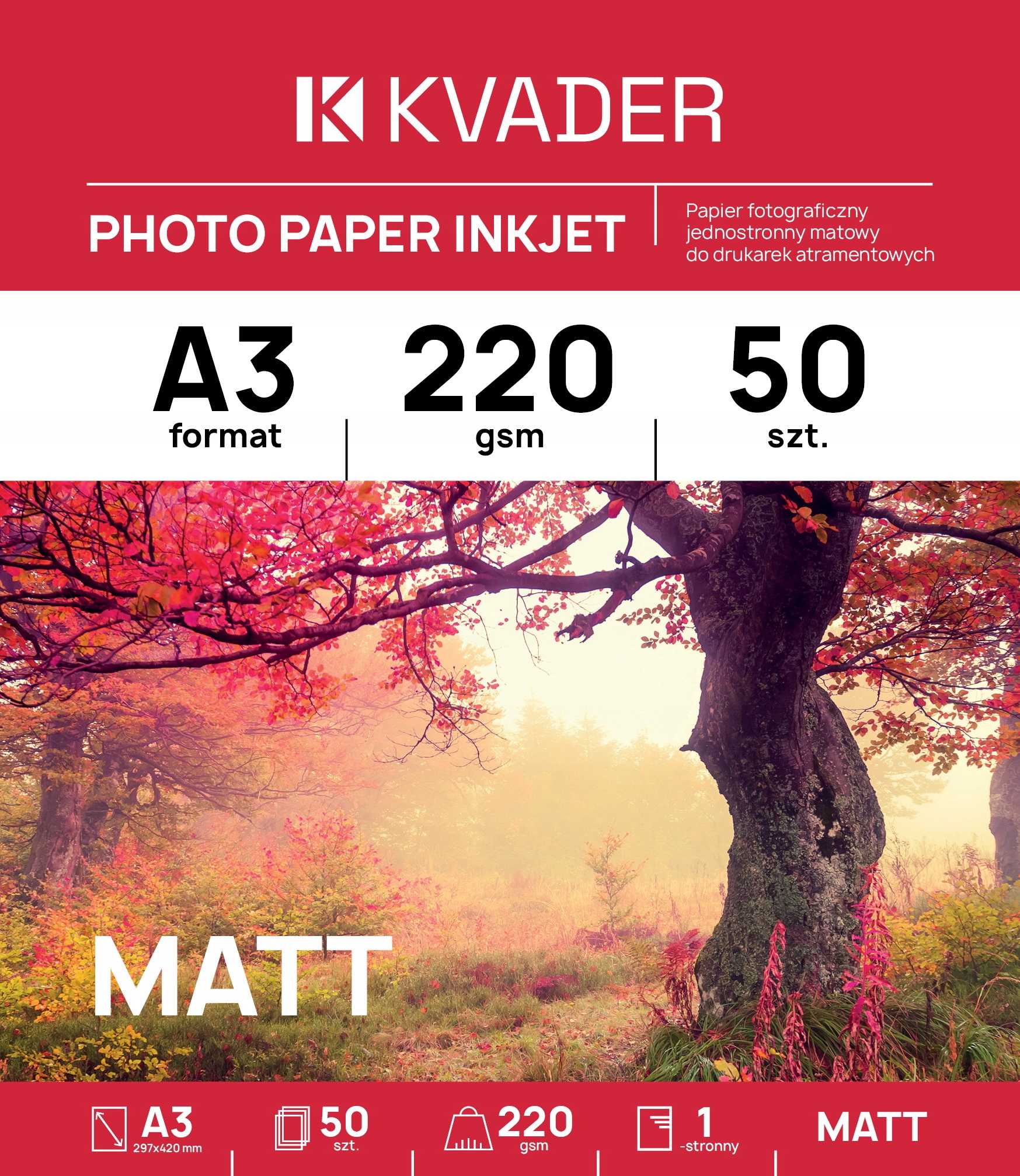 A3 Papier Matowy 220g Jednostronny Do Zdjęć Foto Drukar Atramentowy 50 szt